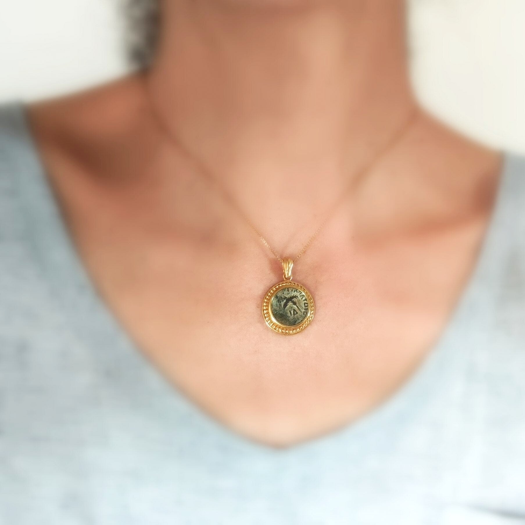 Ancient Roman Coin Necklace: Emperor Claudius Bronze Prutah, Gold Plated Barr Designs