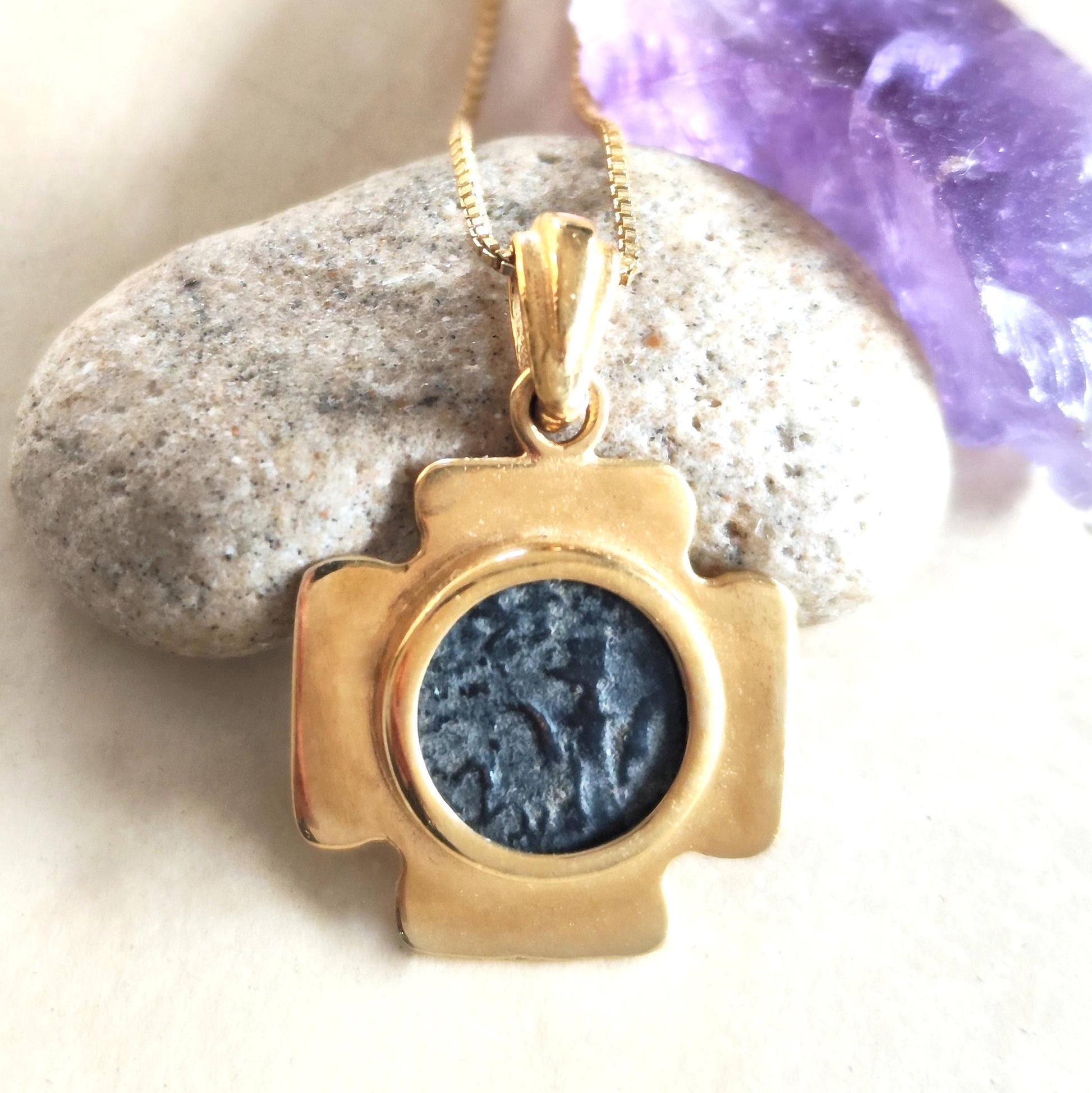 Antique Widow's Mite Coin Necklace: Jerusalem Cross, 18K Gold Plated Sterling Silver Barr Designs