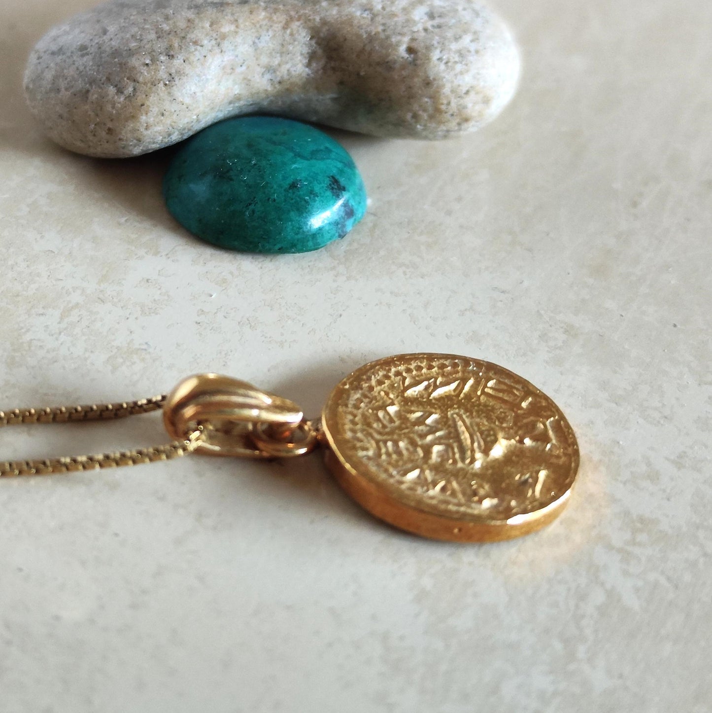 Jewish Half shekel Coin Replica Necklace, Antique Jewish Revolt Temple Tax Coin Pendant