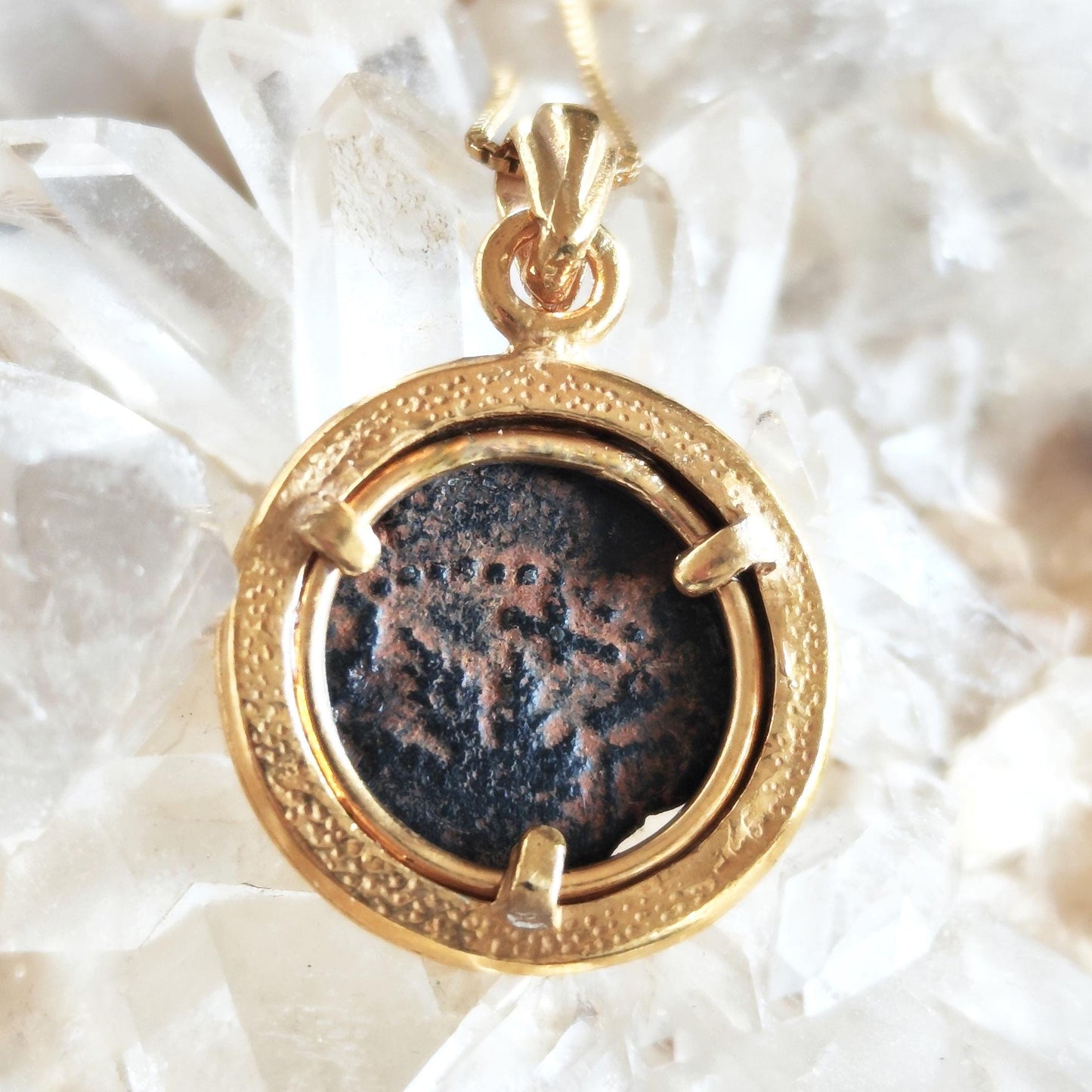 Ancient Masada Coin necklace, First Jewish Revolt Real Bronze Prutah Pendant, Jerusalem Second Temple coin, Roman Amphora Grape Leaf