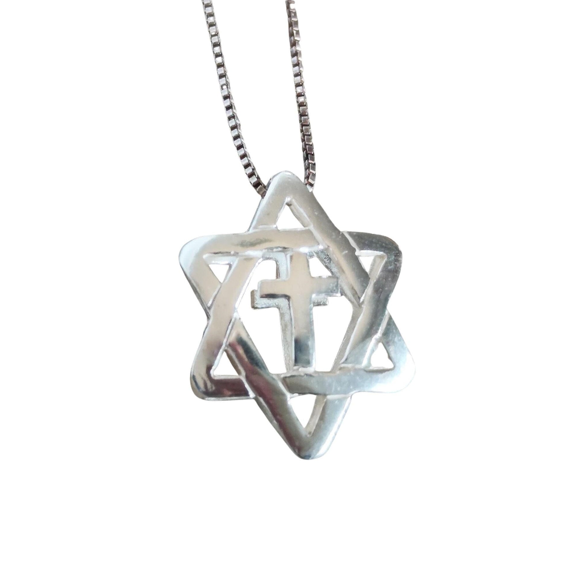 Sterling Silver Star of David with Cross Pendant: Messianic Interfaith Necklace Barr Designs