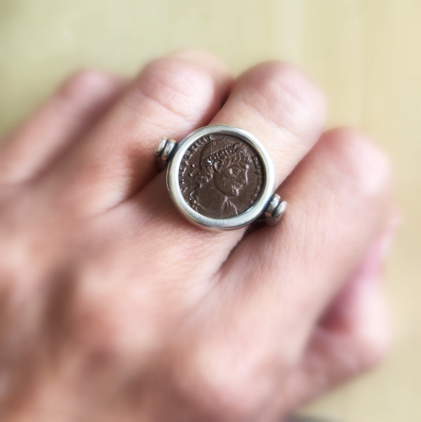 Ancient Roman Coin Silver flip ring, Antique Constantine Coin Reversible Pendant, Men Unisex Swivel Ring, Ring Size 8 US, Spinner Jewelry