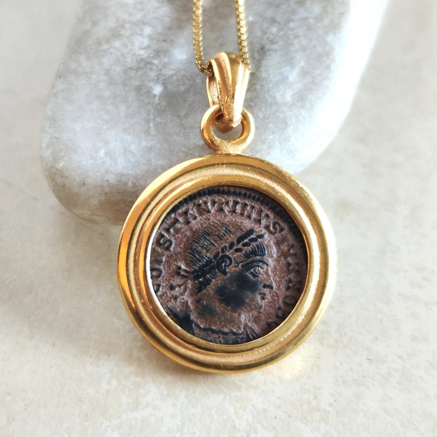Genuine Roman Coin Pendant featuring Emperor Constantine II, Ancient Coin Vintage Necklace