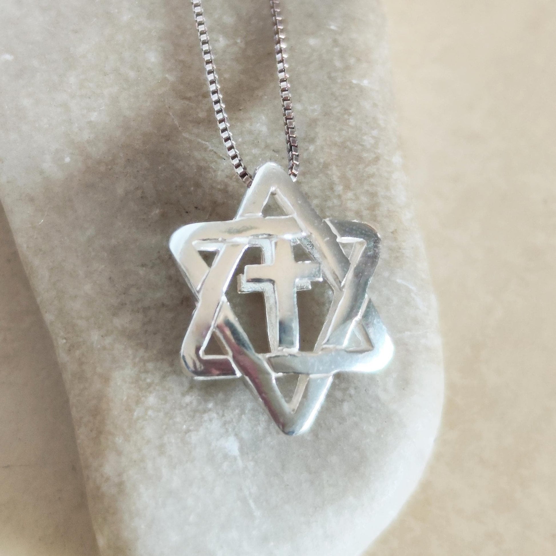 Sterling Silver Star of David with Cross Pendant: Messianic Interfaith Necklace Barr Designs
