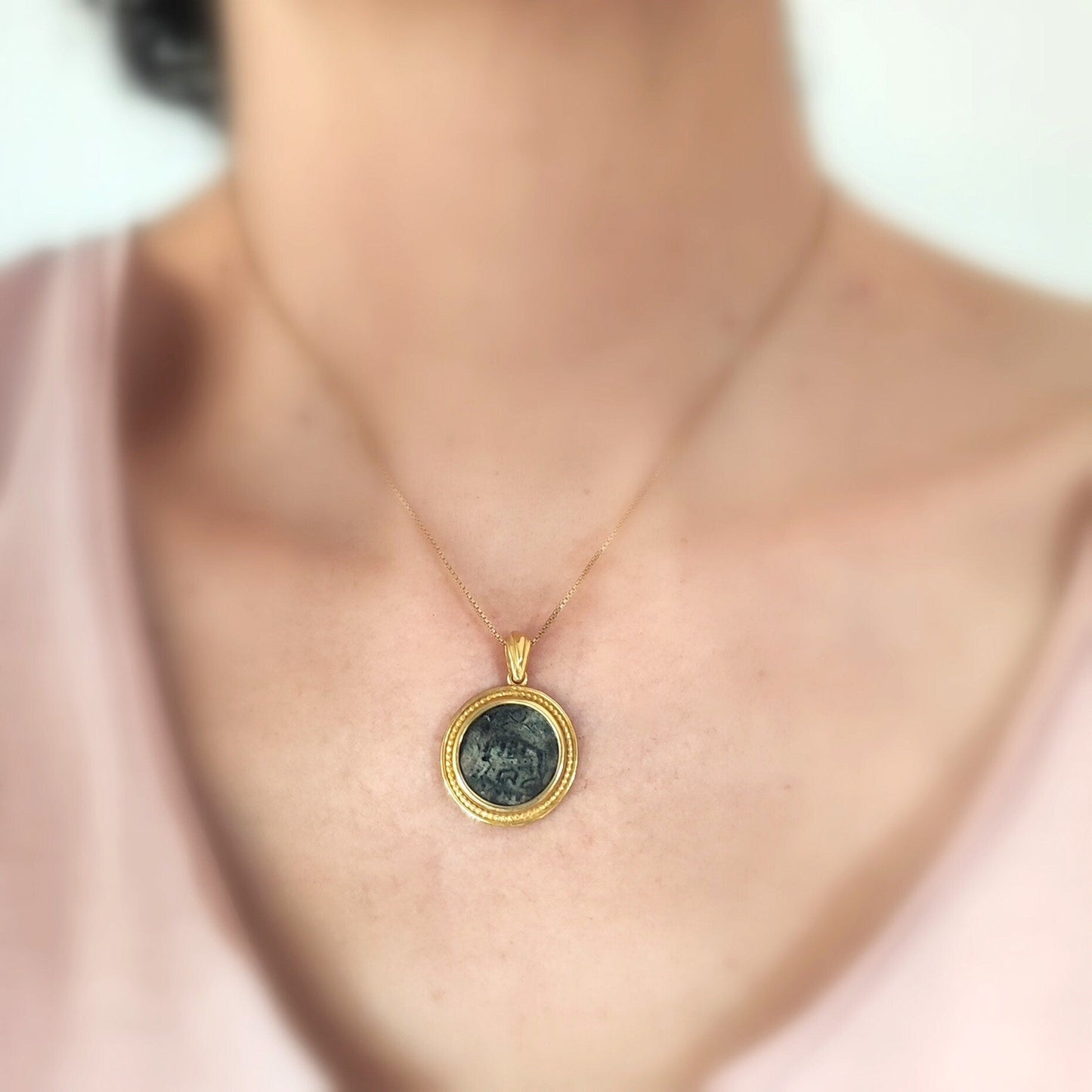 Genuine Roman Romulus & Remus coin necklace, Vintage Medallion, Antique Constantine She Wolf Bronze Coin Barr Designs