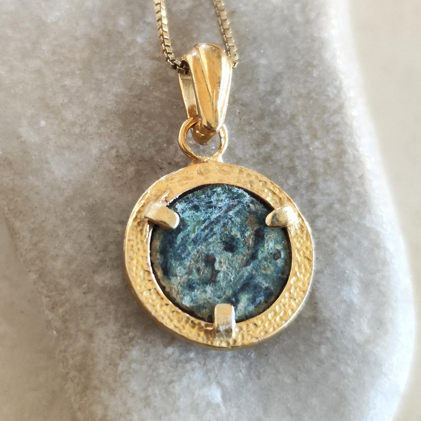 Antique Widow's Mite Coin Pendant: 18K Gold Plated Sterling Silver, Bible Gift Barr Designs