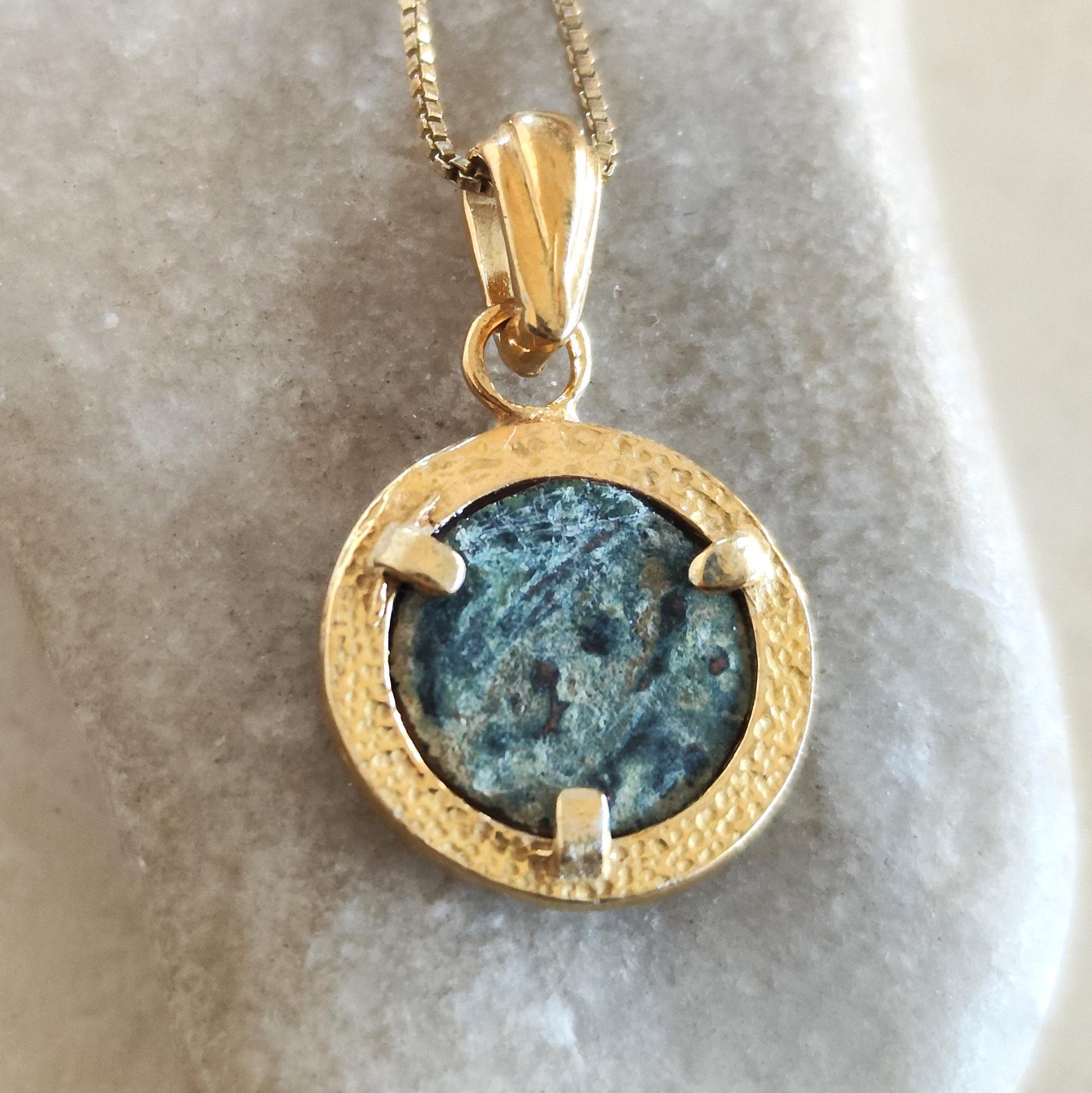 Antique Widow's Mite Coin Pendant: 18K Gold Plated Sterling Silver, Bible Gift Barr Designs