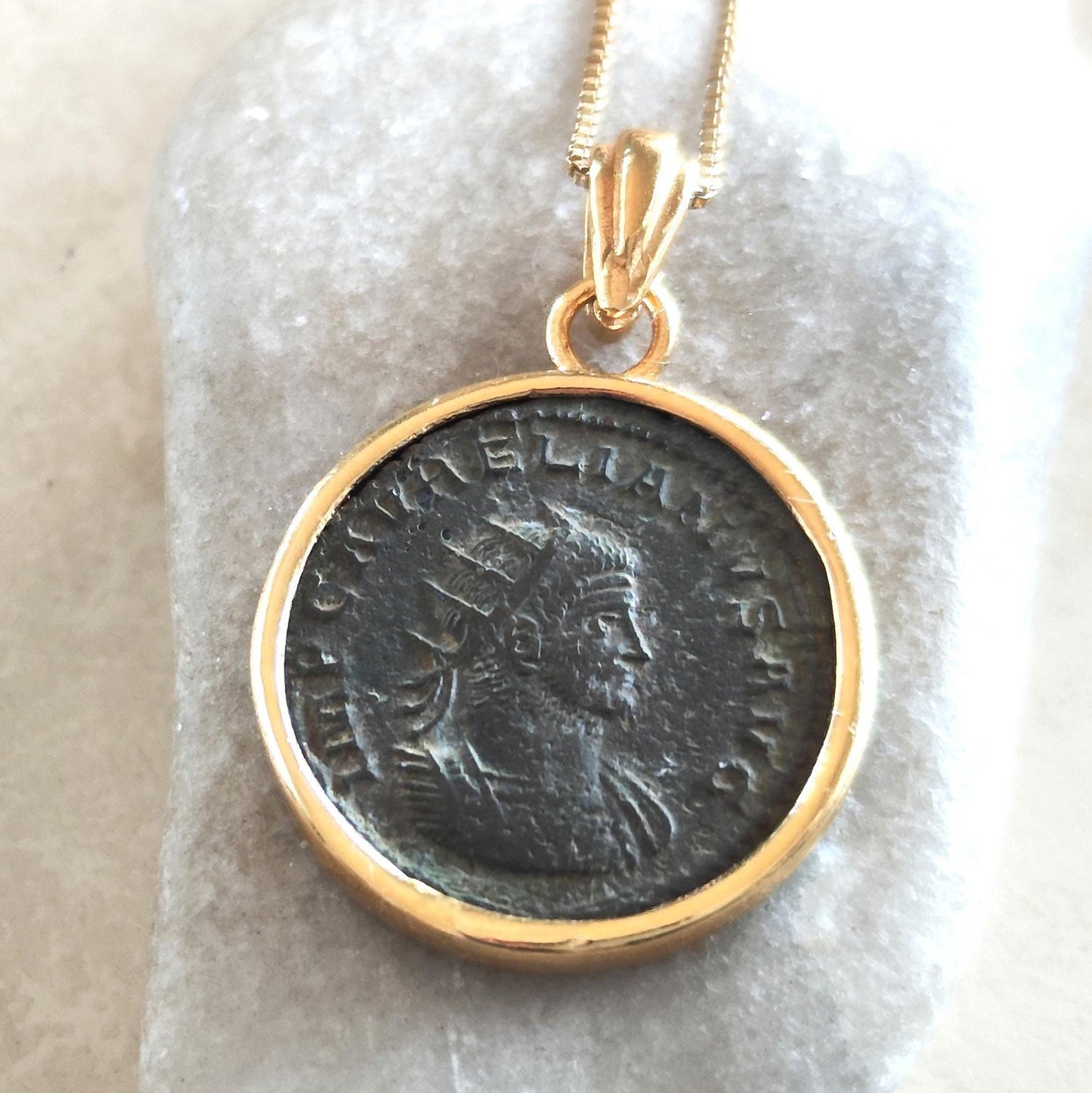 Antique Roman Aurelian Coin Pendant, Authentic Roman Coin Necklace, Real Ancient Coin Necklace, Gold Plated Vintage Pendant