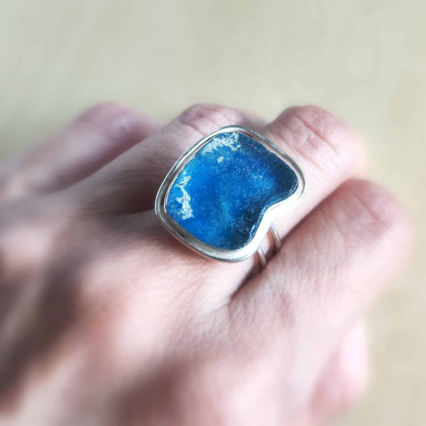 Ancient Roman Glass Silver Adjustable Ring, Iridescent Roman Glass Ring, Blue Pink Glass ring, Israel holy land jewelry