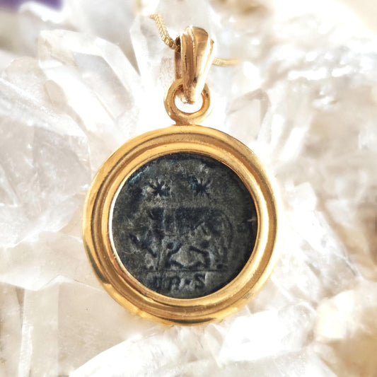 Antique Roman medallion Necklace, Gift for History Lover, Romulus & Remus with She wolf coin Charm
