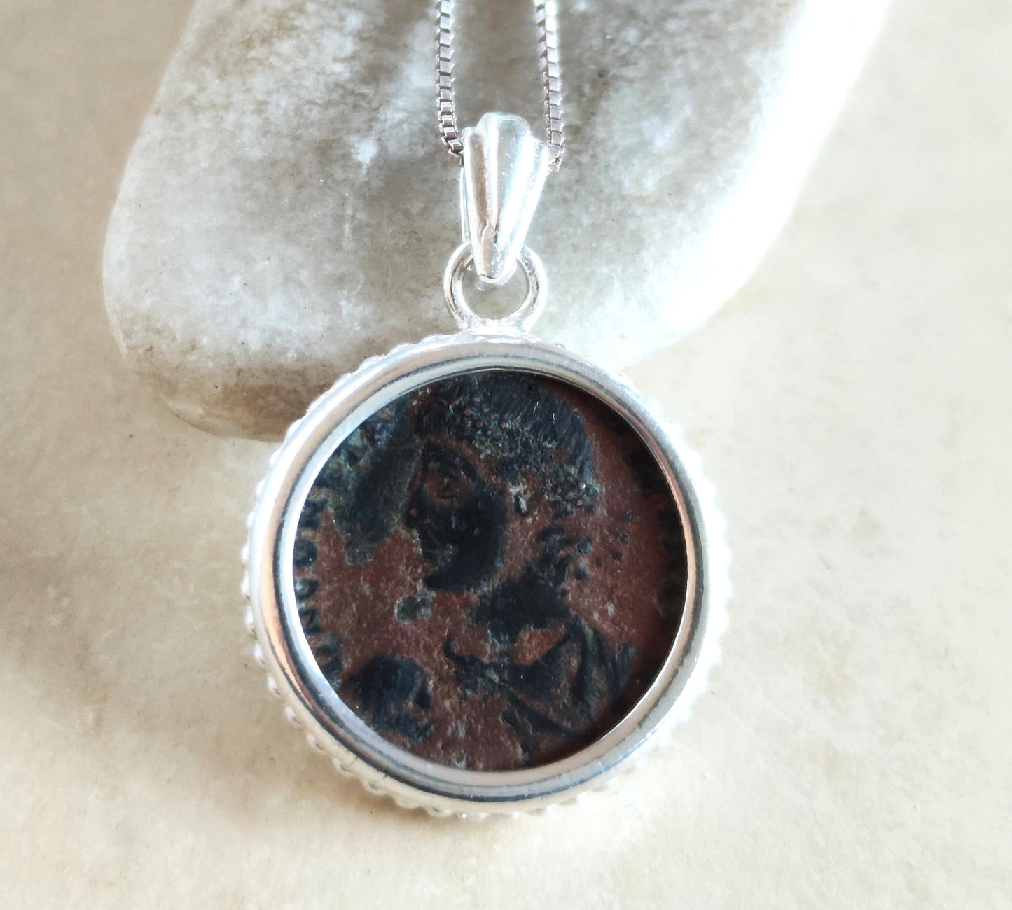 Antique Roman Coin Silver Necklace: Son of Constantine Medallion, Ancient Constans Constantius II Pendant Barr Designs