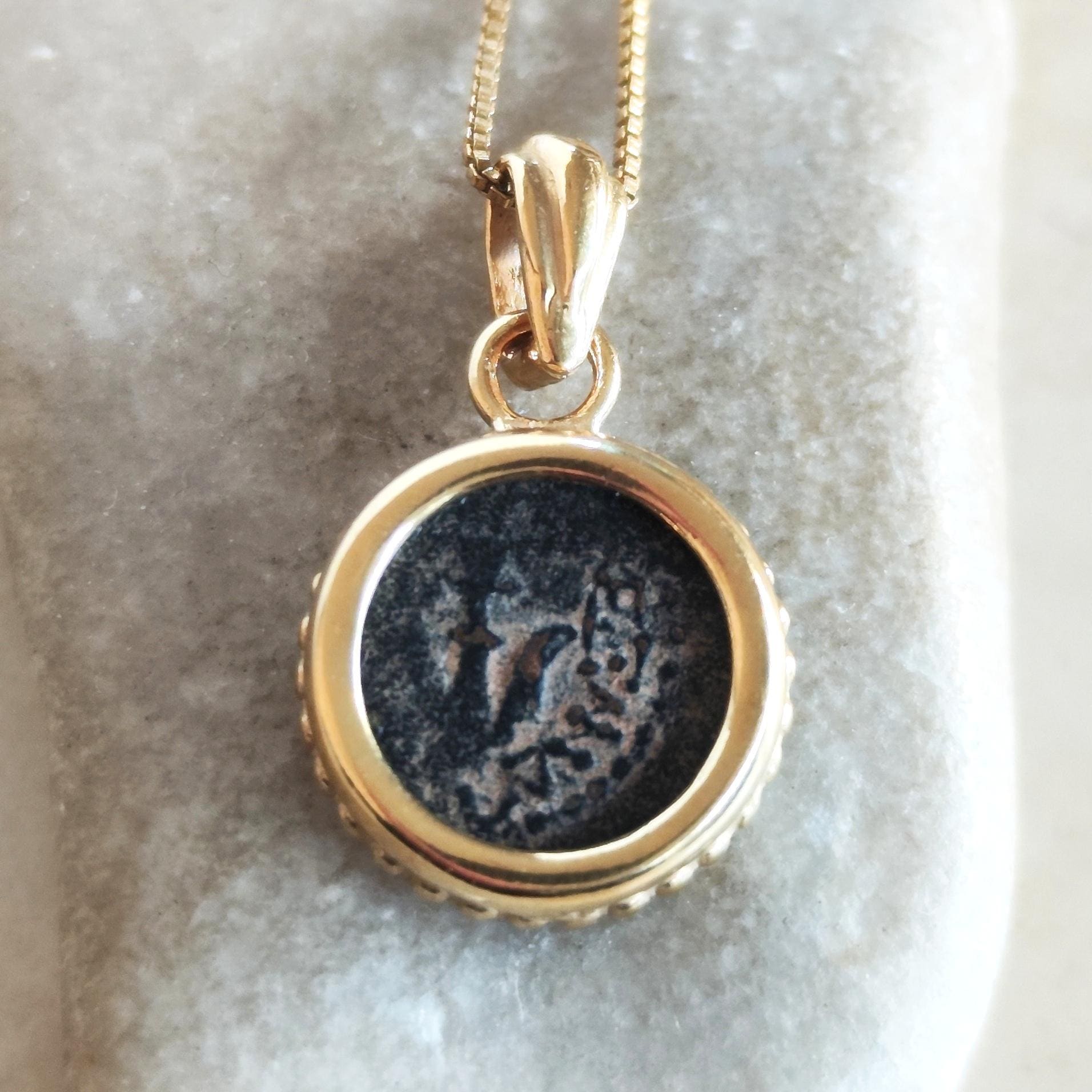 Mark 12:41 Genuine widow's mite Coin Pendant, Biblical Coin Gold Plated Small Necklace Barr Designs