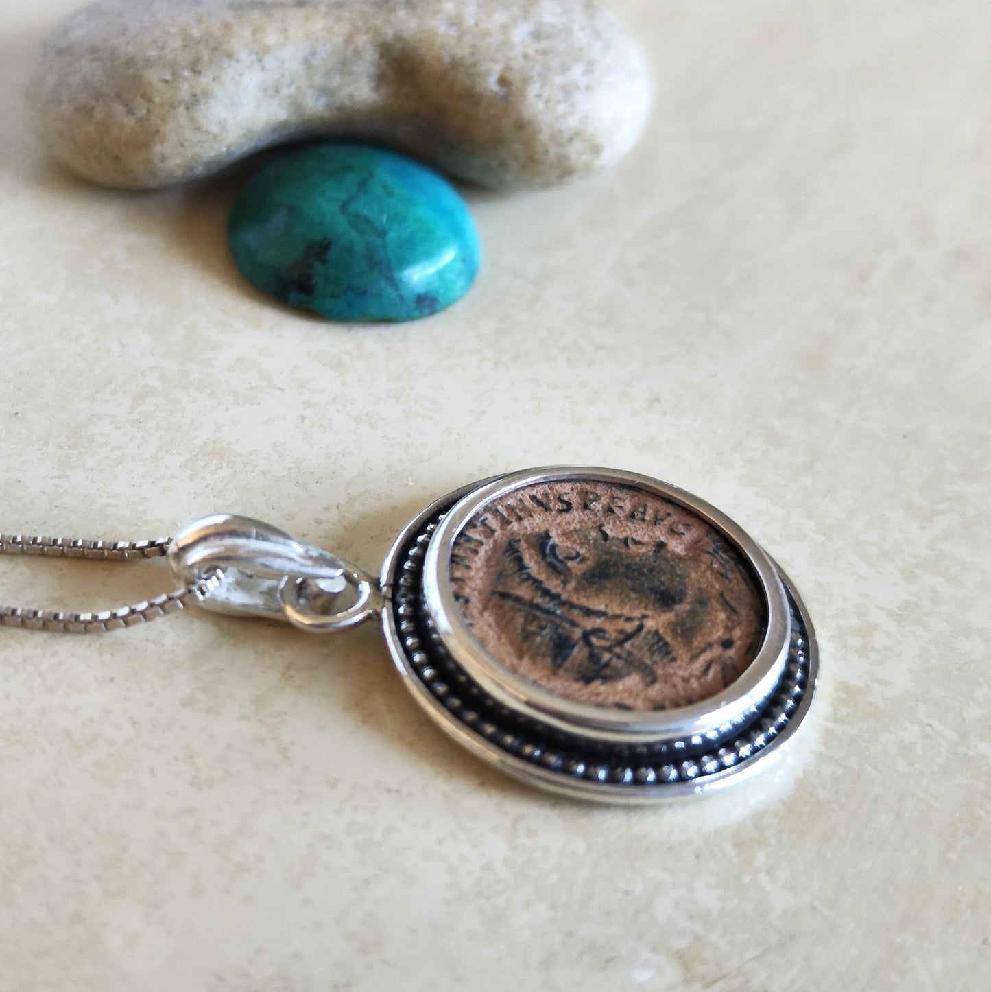 Genuine Roman Coin Pendant, Emperor Constantine I Roman Coin Necklace, Ancient Coin Necklace, Vintage Jewelry, Roman God Jupiter