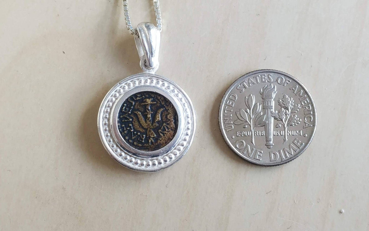 Widow's Mite Coin Replica Necklace, ancient coin silver pendant, Christian Biblical jewelry, Unisex Christmas gift Idea, Coin Charm