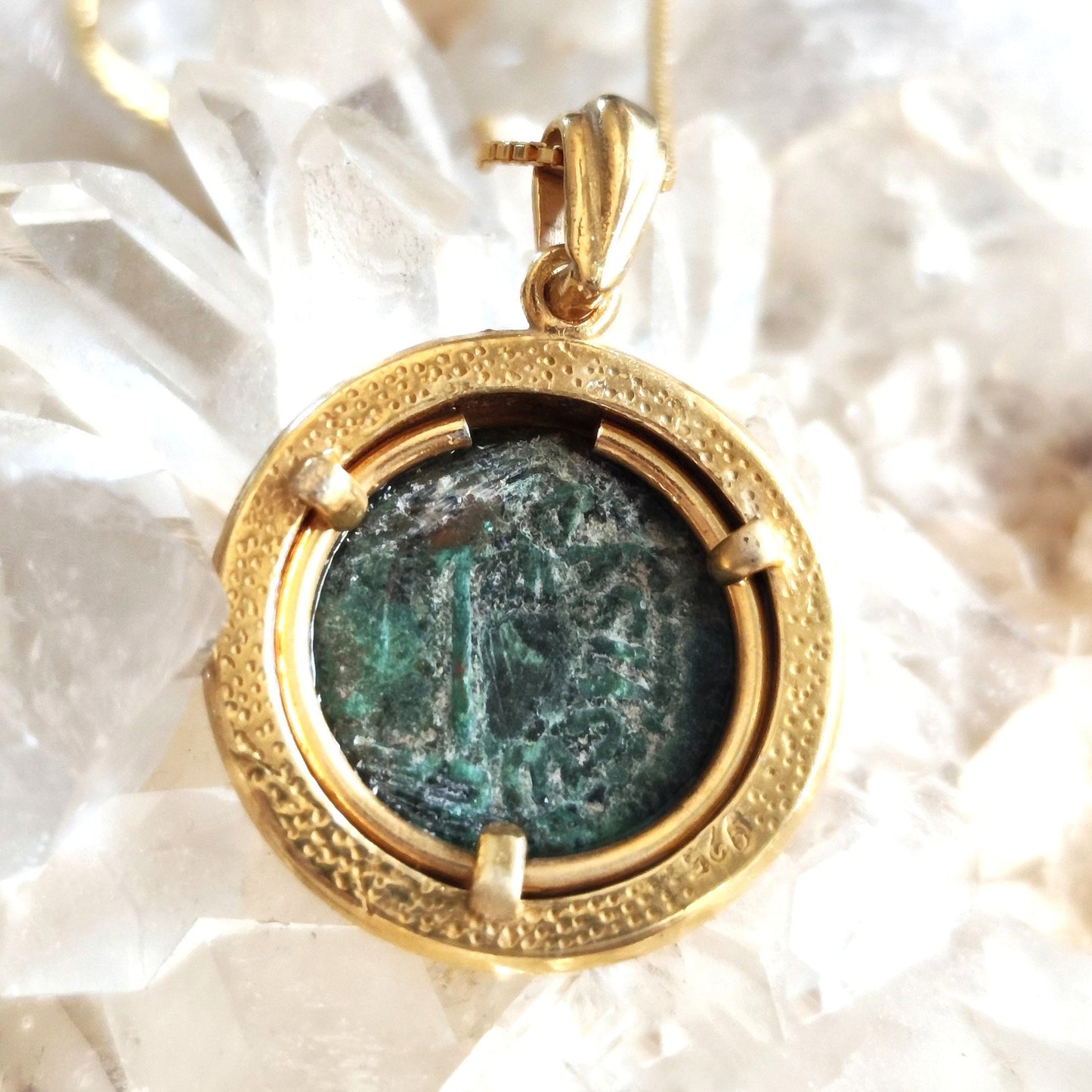 Ancient Jewish King Herod Agrippa bronze coin necklace, Herodian Roman coin gold plated Pedant, vintage coin medallion, Jewish Judea pendant