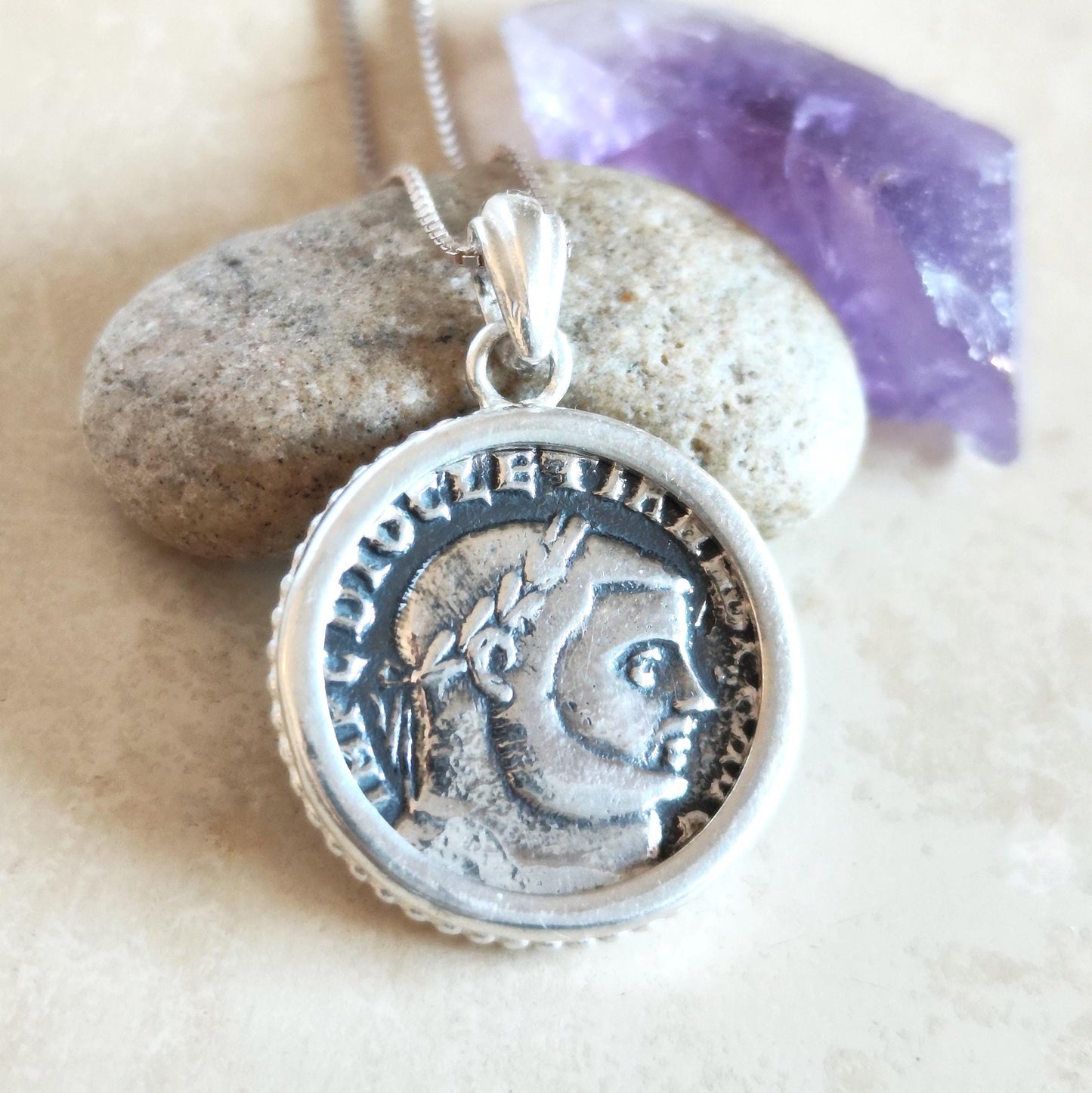 Silver Coin Necklace for Men: Roman Emperor Diocletian Replica Coin Pendant Barr Designs