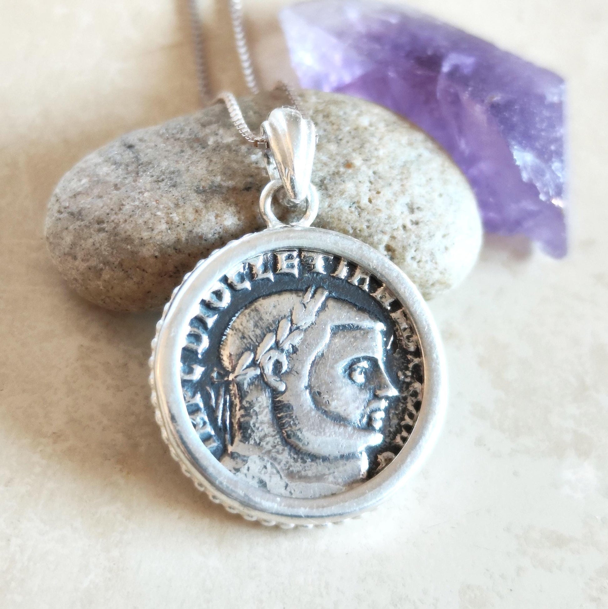 Silver Coin Necklace for Men: Roman Emperor Diocletian Replica Coin Pendant Barr Designs