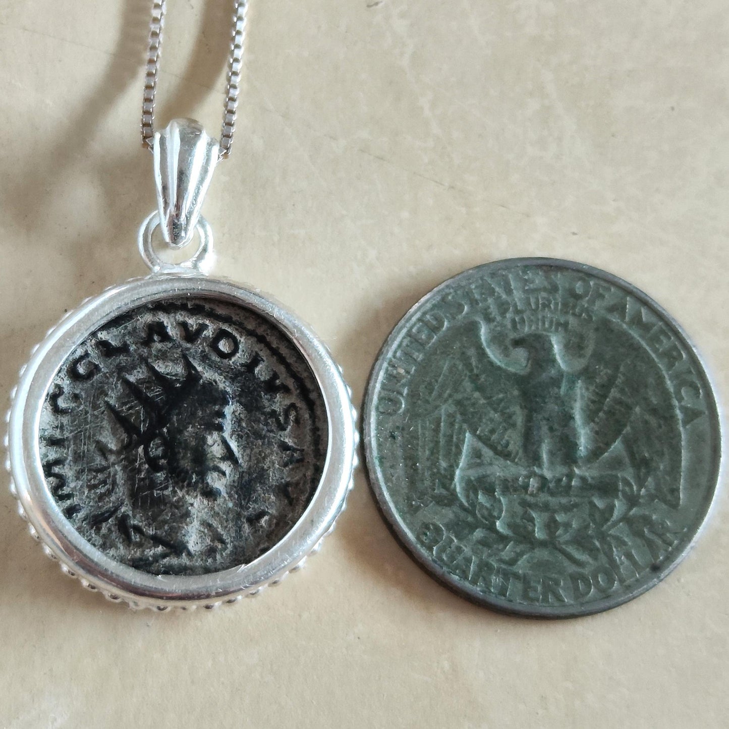 Authentic Certified Roman Emperor Claudius Gothicus Coin Necklace, Antique Silver Unisex Medallion Barr Designs