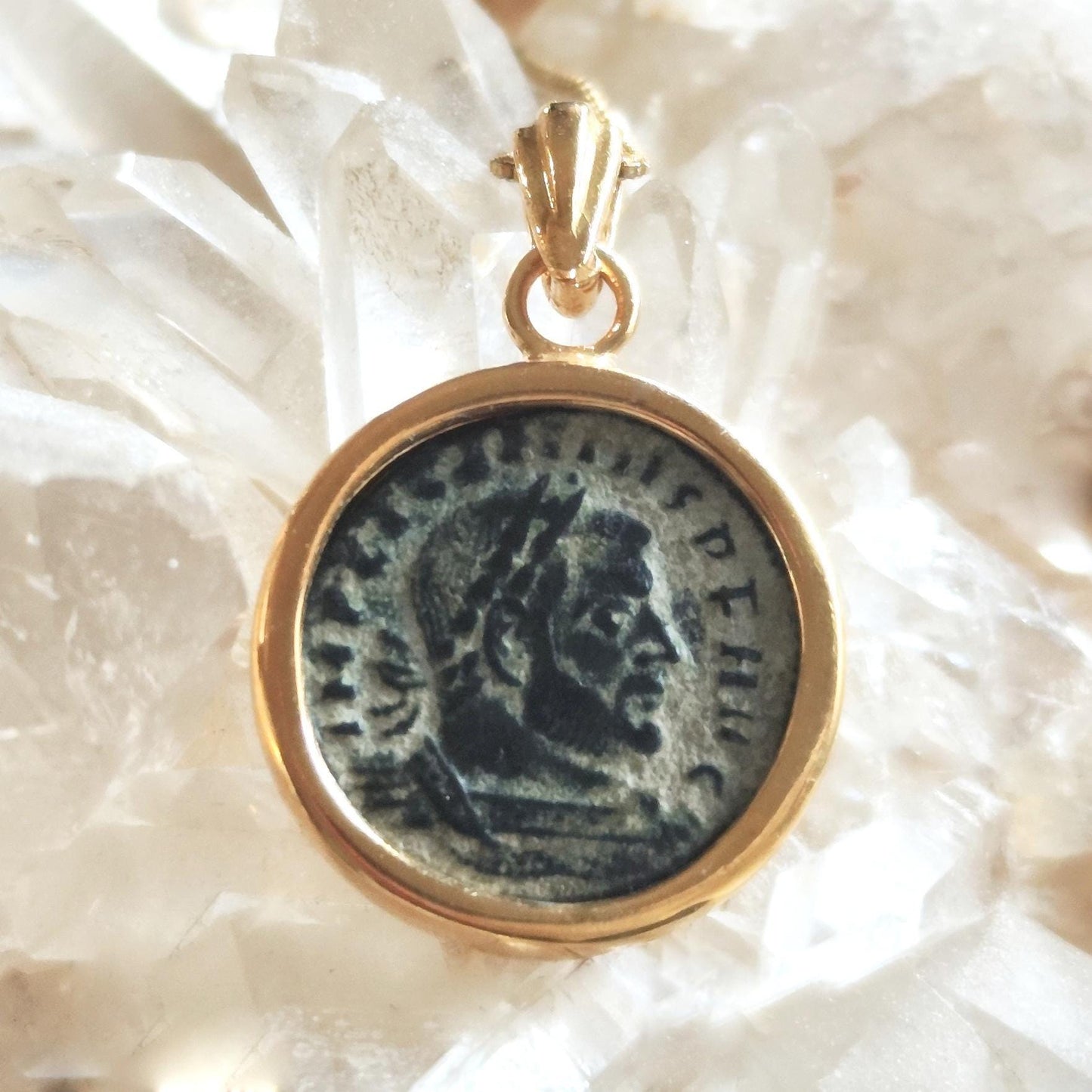 Ancient Roman Coin Necklace: Emperor Licinius 4th Century, Gold Plated Medallion Pendant Barr Designs