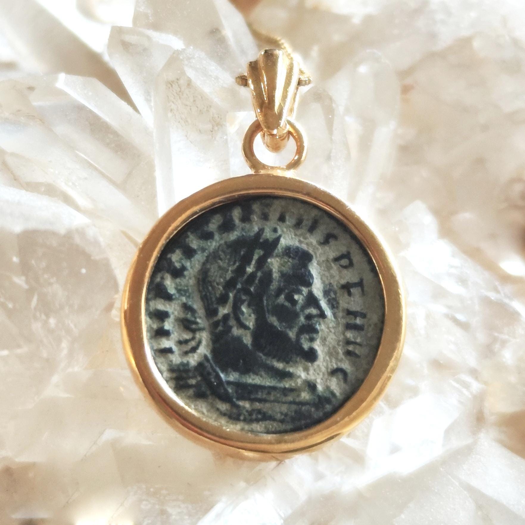 Ancient Roman Coin Necklace: Emperor Licinius 4th Century, Gold Plated Medallion Pendant Barr Designs