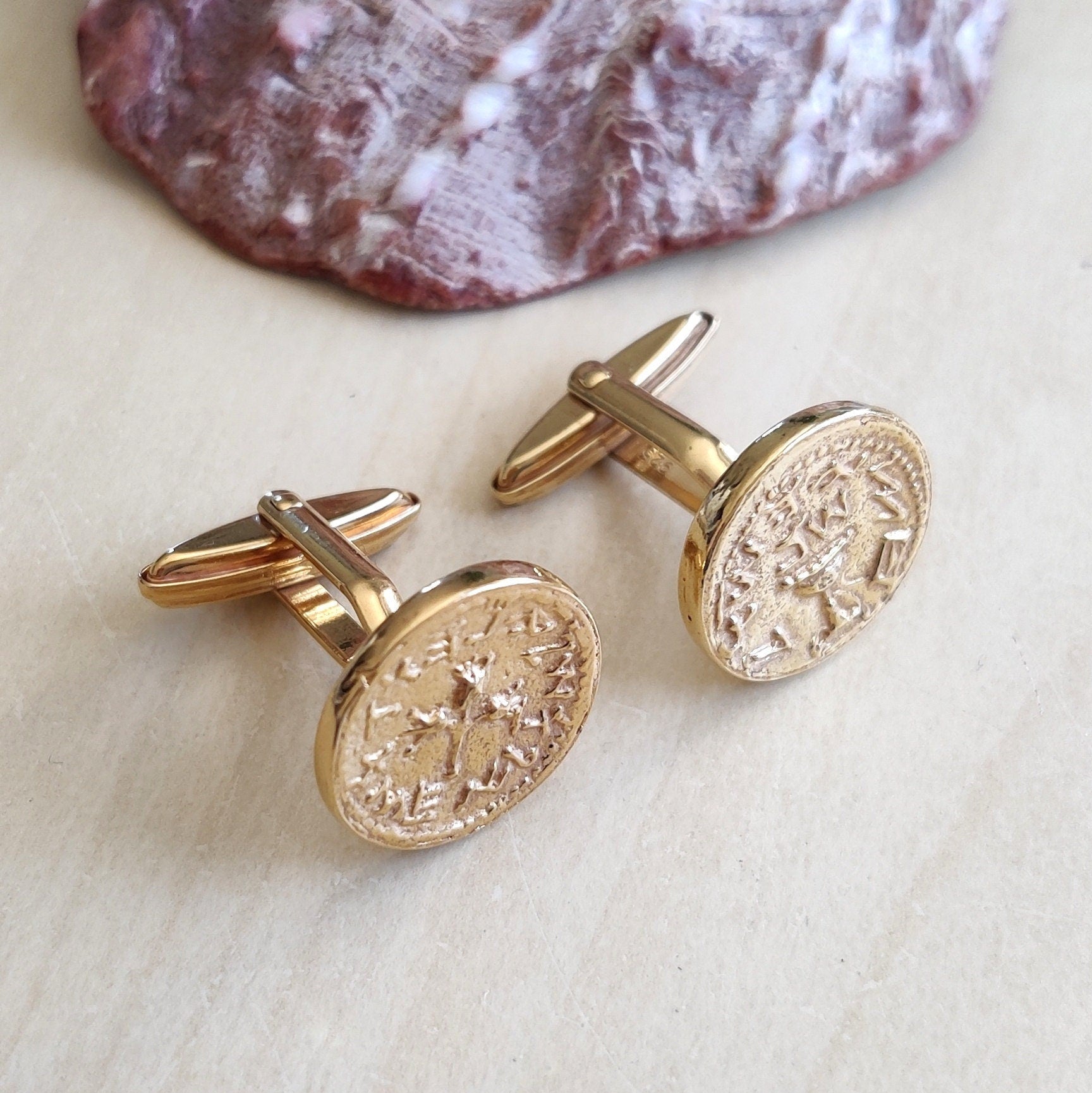 Gold Plated Half Shekel Coin Cufflinks: Jewish Revolt Replica Barr Designs