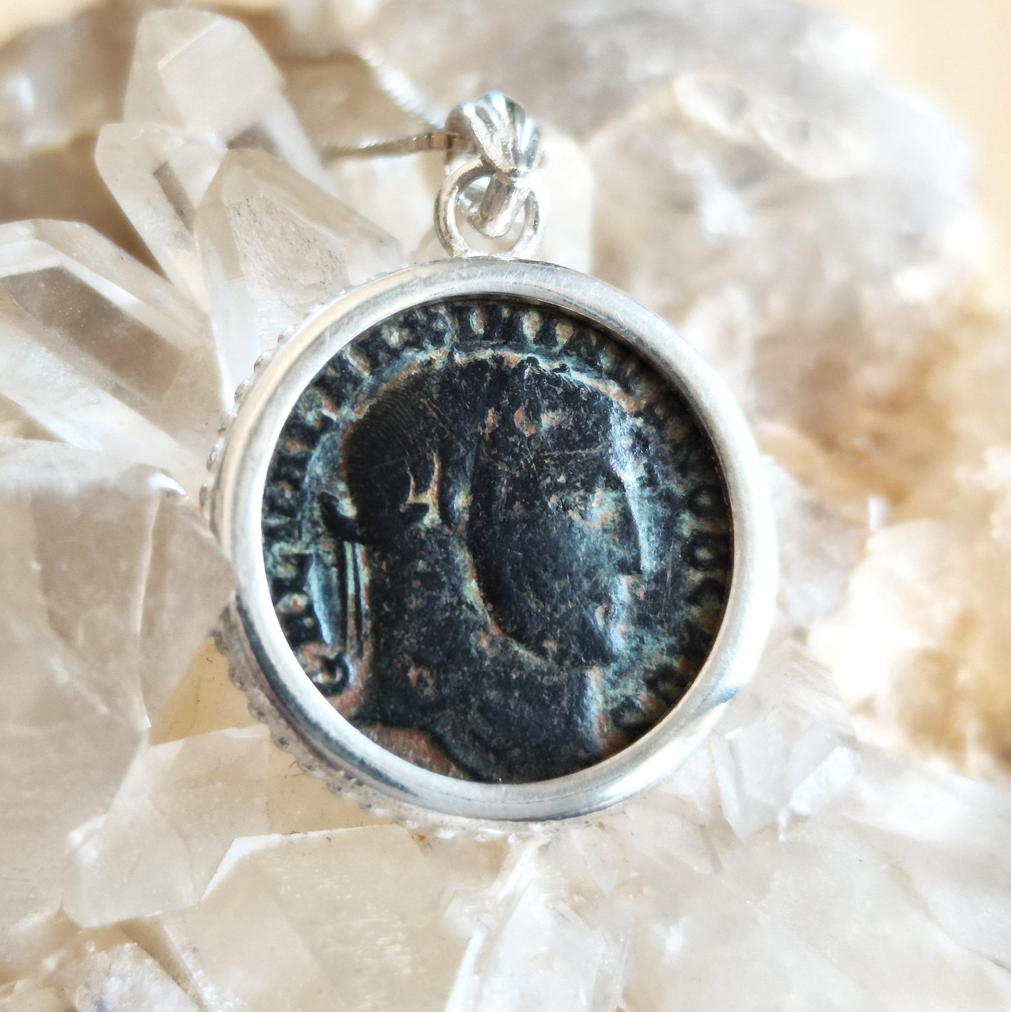 Antique Roman Empire Coin Medallion, Silver Necklace For Men, Certified Ancient Coin of Emperor Galerius Statement Pendant