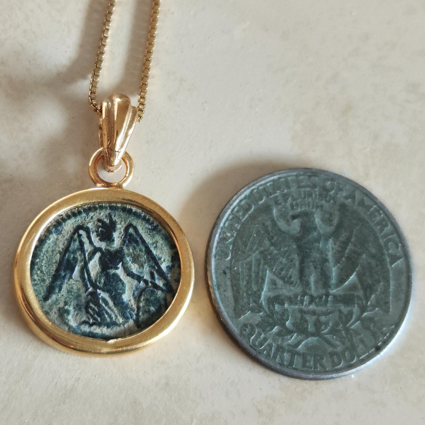 Antique Constantine the Great Coin Pendant, Roman Winged Goddess Coin Necklace, Ancient Christian Medallion Gift