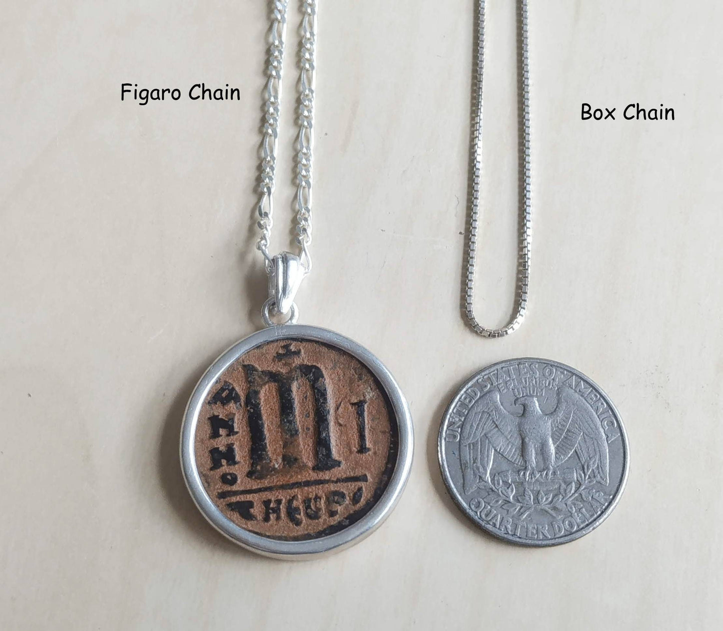 Antique Eastern Roman Byzantine Coin Necklace, Large Silver Coin medallion, initial letter M Statement Pendant, History Lover Jewelry gift