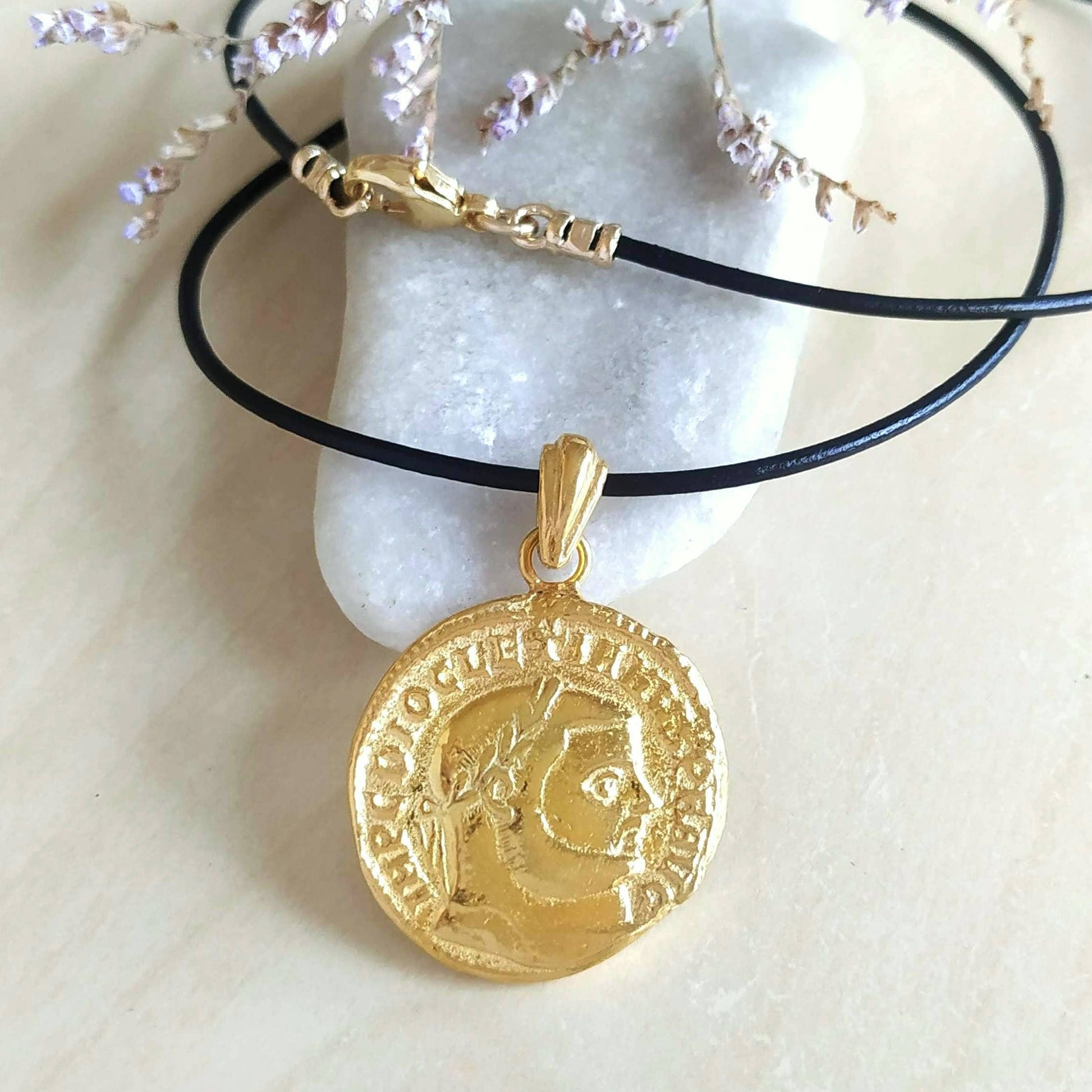 Gold Plated Diocletian Coin Necklace: Sterling Silver Replica Medallion Barr Designs