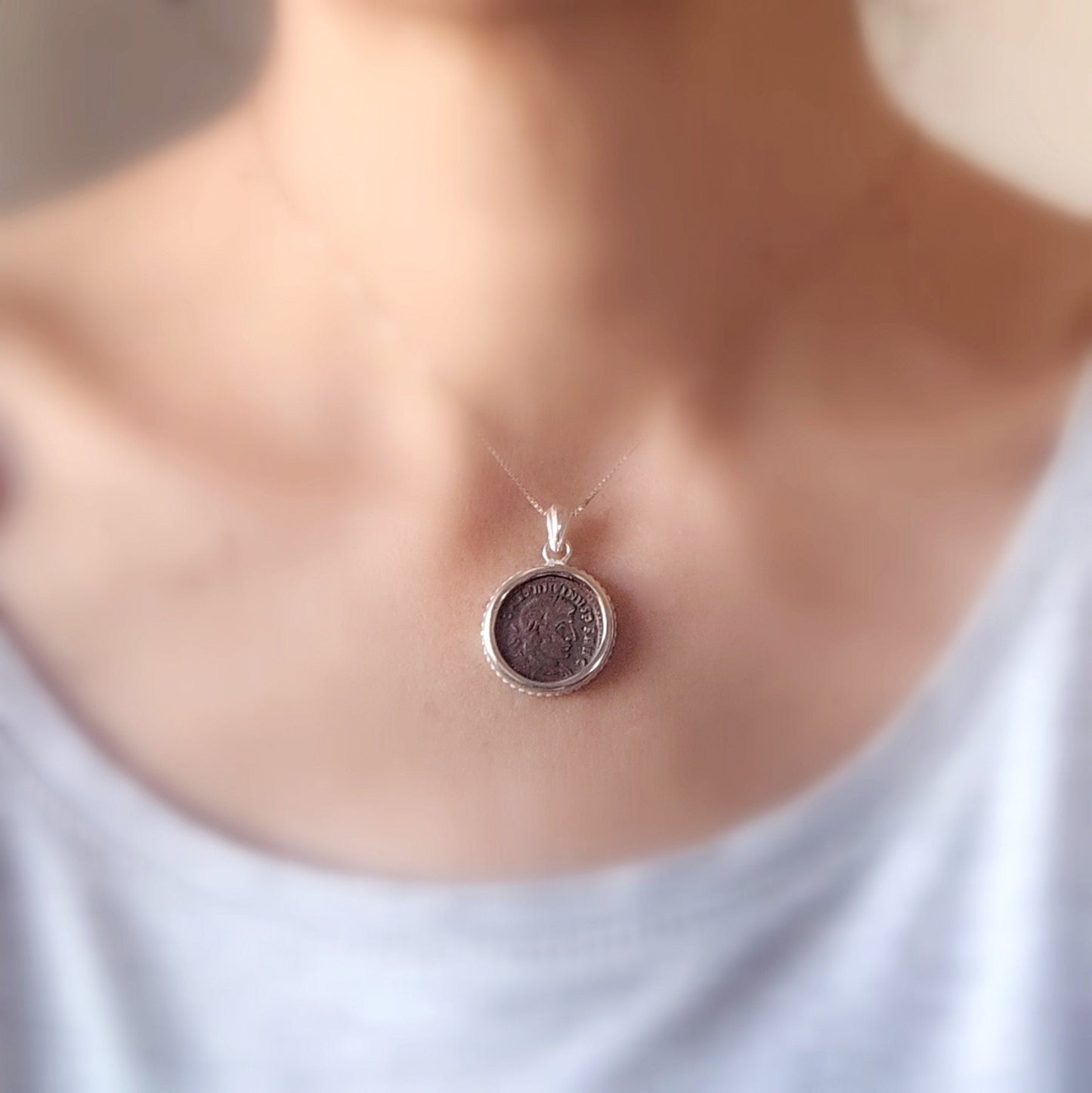 Ancient Constantine I Coin Necklace, Sterling Silver Pendant, History Gift Barr Designs