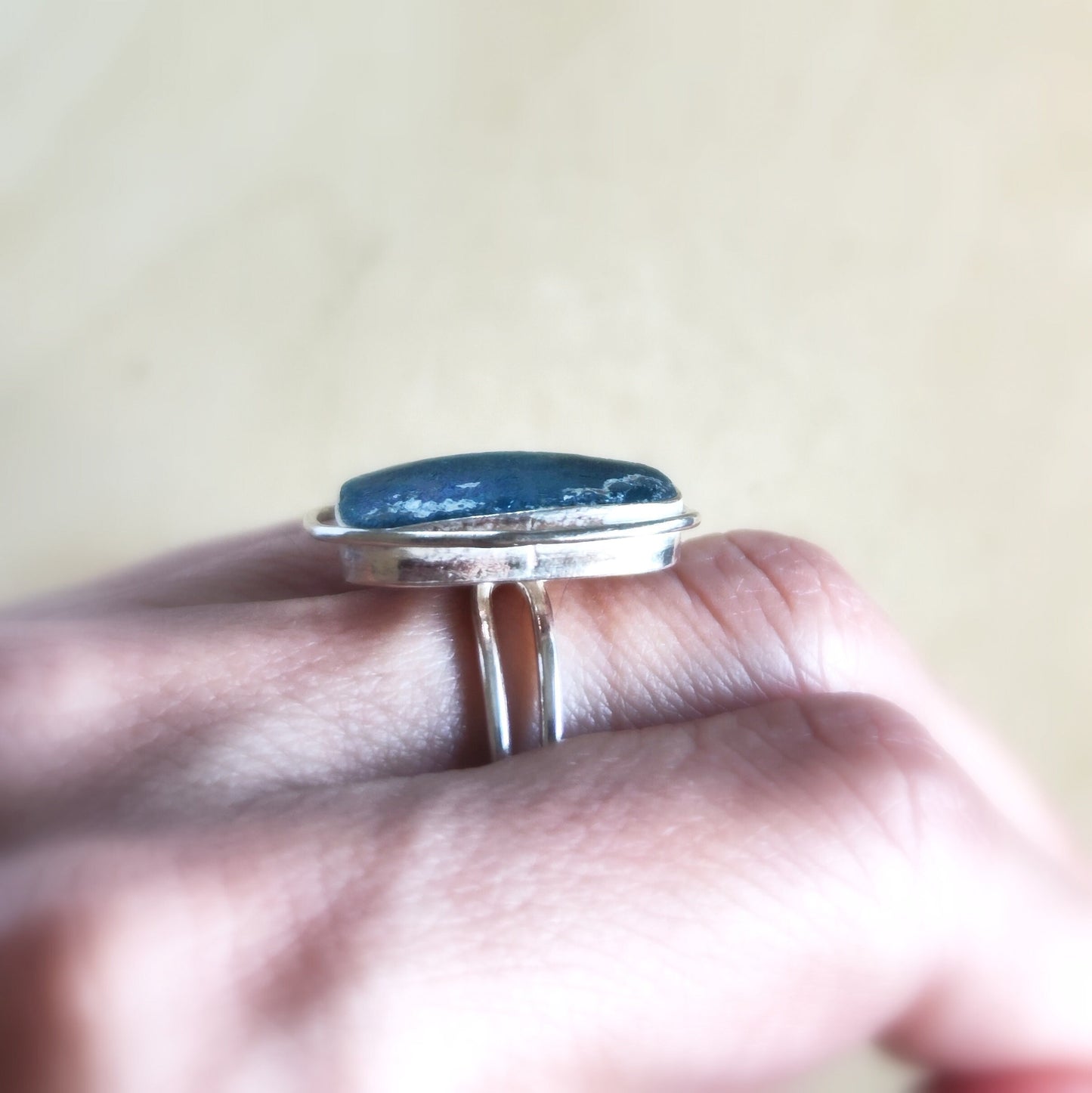 Ancient Roman Glass Silver Adjustable Ring, Iridescent Roman Glass Ring, Blue Pink Glass ring, Israel holy land jewelry