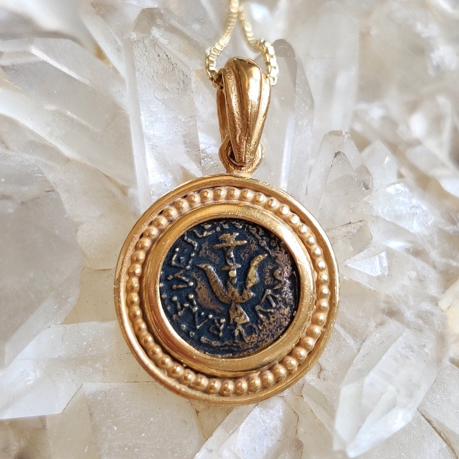 Widow's Mite Coin Replica Necklace: 18K Gold Plated Sterling Silver Pendant, Bible Jesus Coin Barr Designs