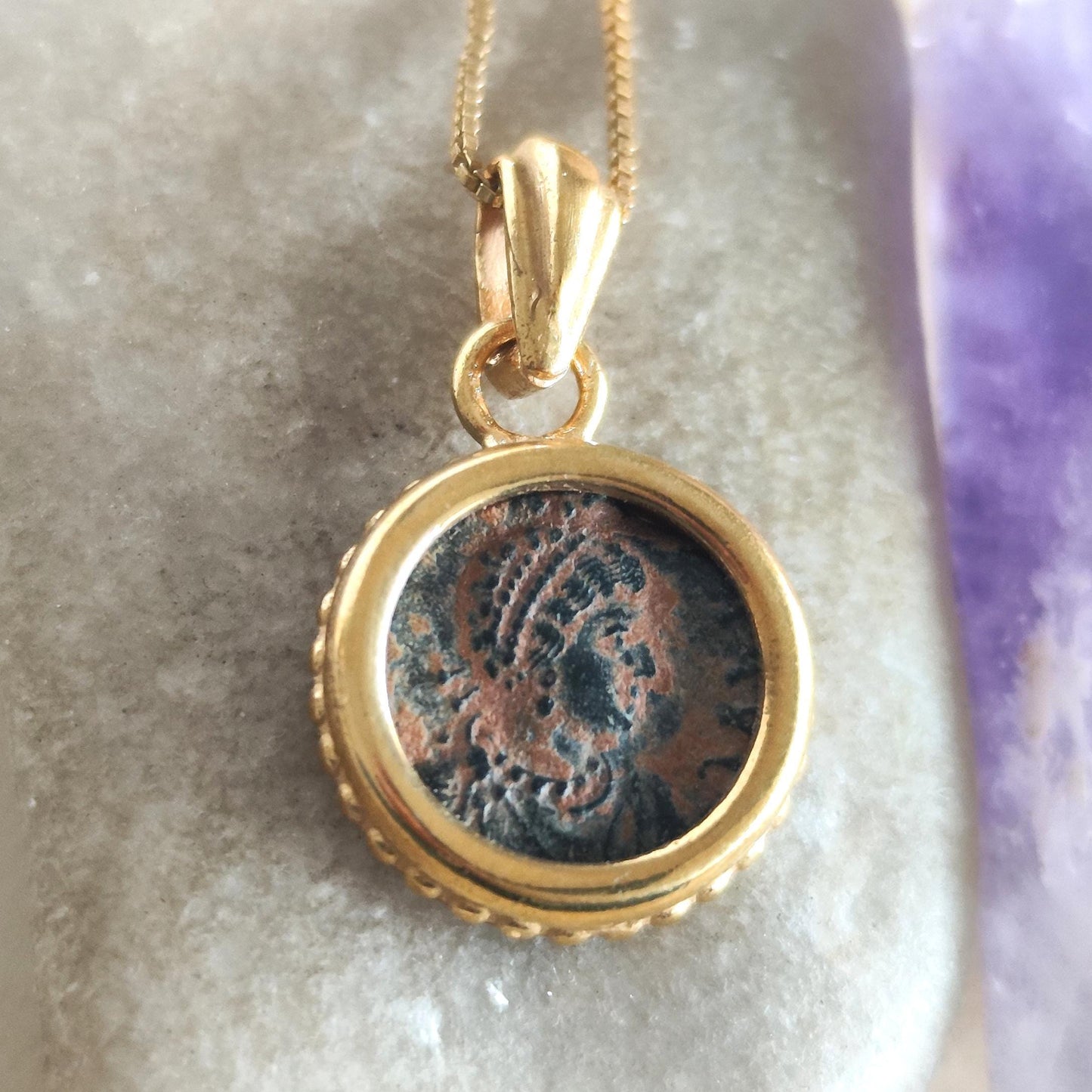 Ancient Roman Empress Coin Necklace, St. Aelia Flaccilla Small Medallion, Christian Orthodox Jewelry, Emperor Theodosius Arcadius Honorius