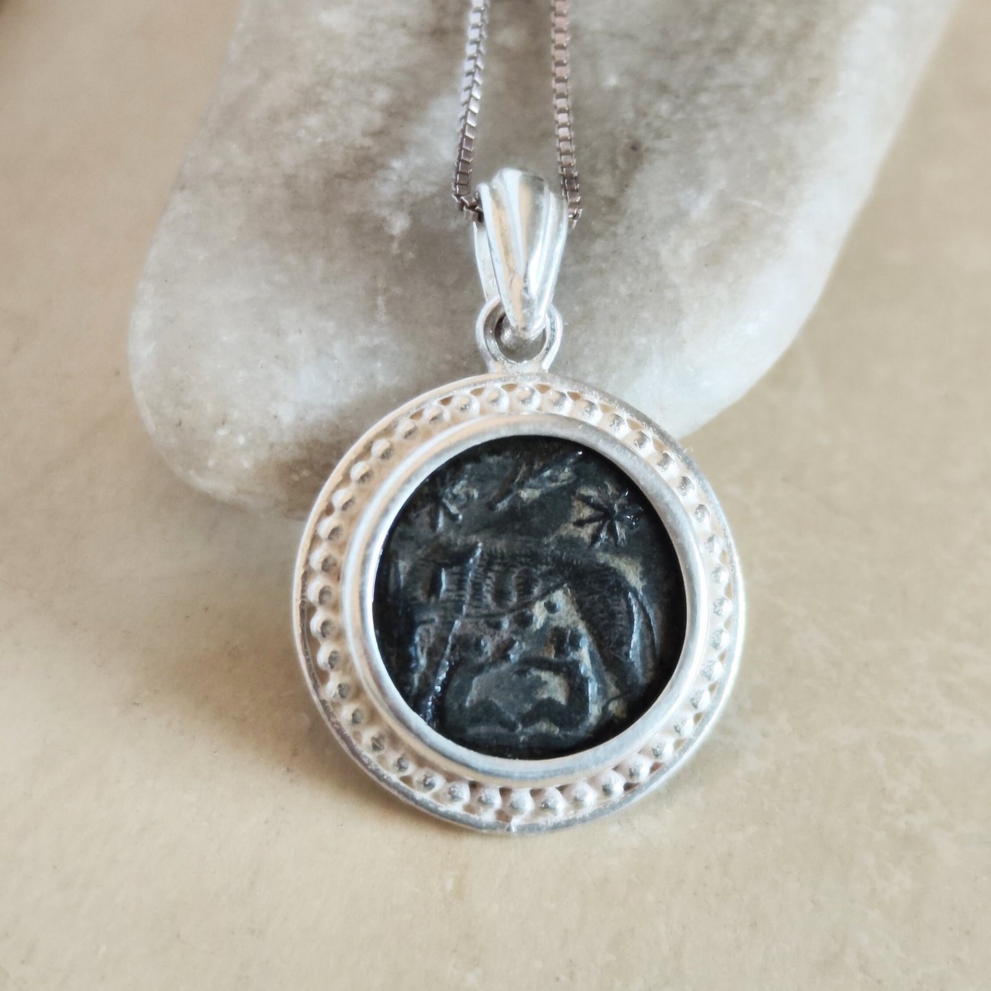 Authentic Roman Romulus & Remus coin necklace, Ancient history Silver medallion, unisex jewelry, antique Constantine She wolf bronze coin