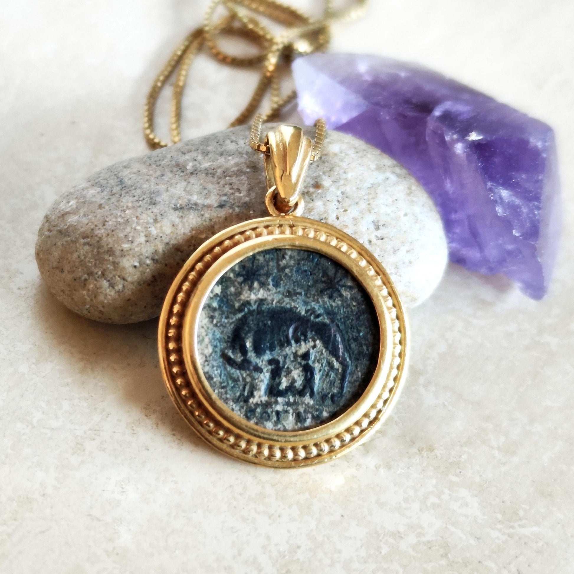 Romulus and Remus Coin Necklace: Ancient Roman Wolf Medallion, 18K Gold Plated Barr Designs