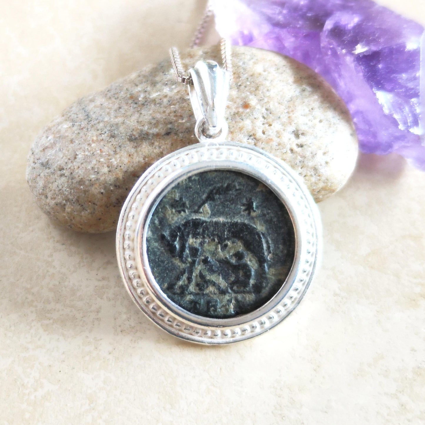 Ancient Roman Coin Necklace: Twins Romulus and Remus, Sterling Silver Pendant Barr Designs