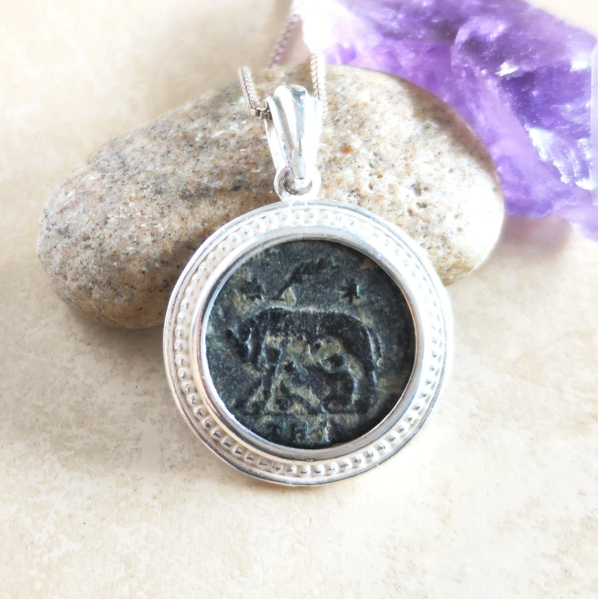 Ancient Roman Coin Necklace: Twins Romulus and Remus, Sterling Silver Pendant Barr Designs