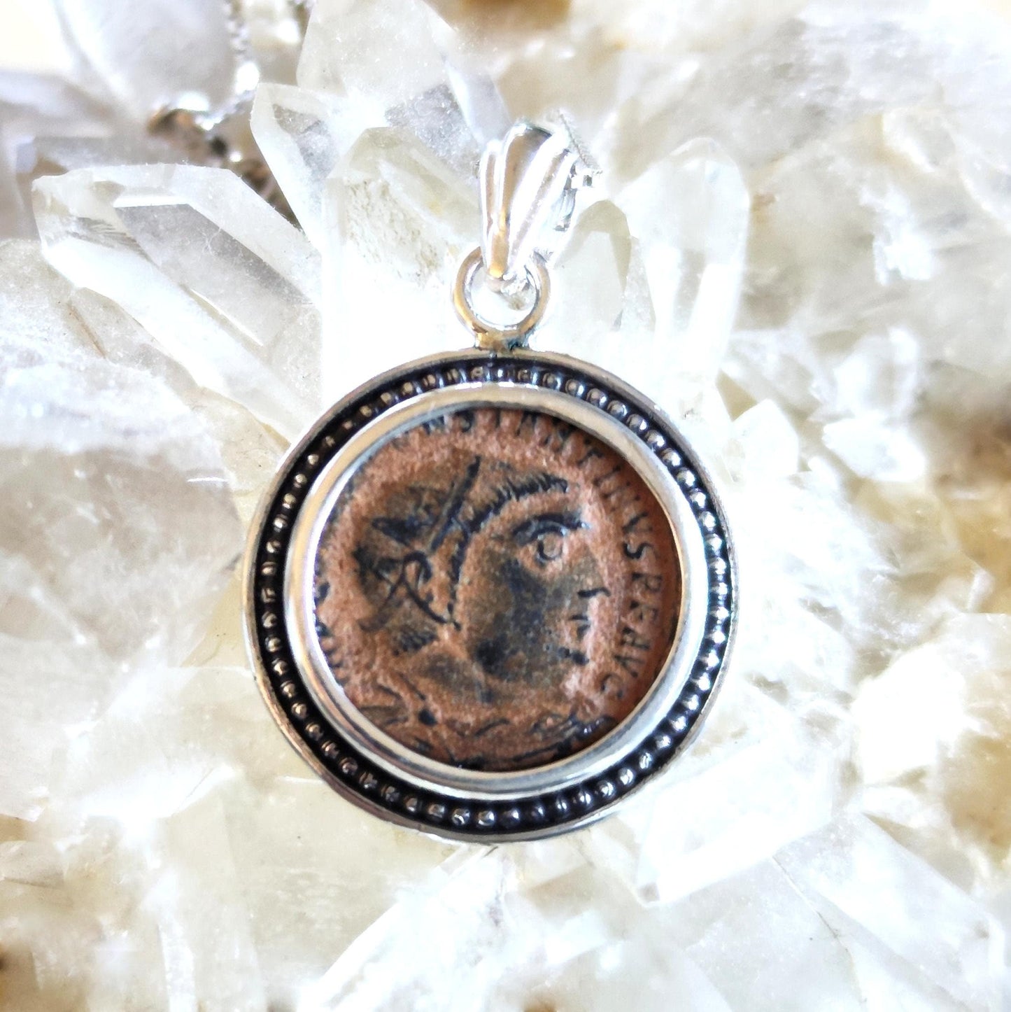 Genuine Roman Coin Pendant, Emperor Constantine I Roman Coin Necklace, Ancient Coin Necklace, Vintage Jewelry, Roman God Jupiter
