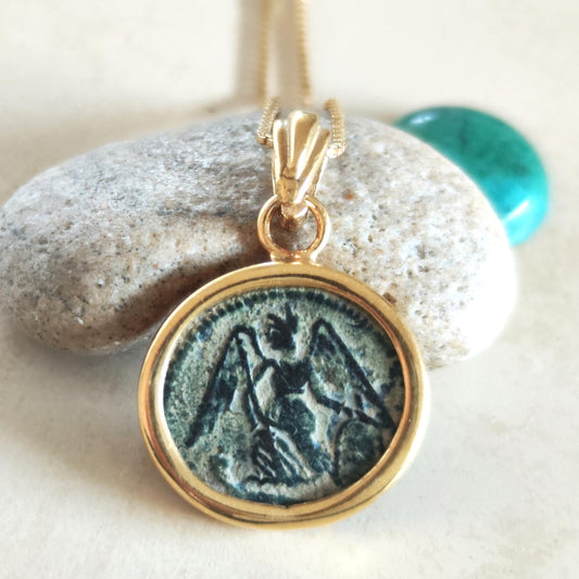 Antique Constantine the Great Coin Pendant, Roman Winged Goddess Coin Necklace, Ancient Christian Medallion Gift