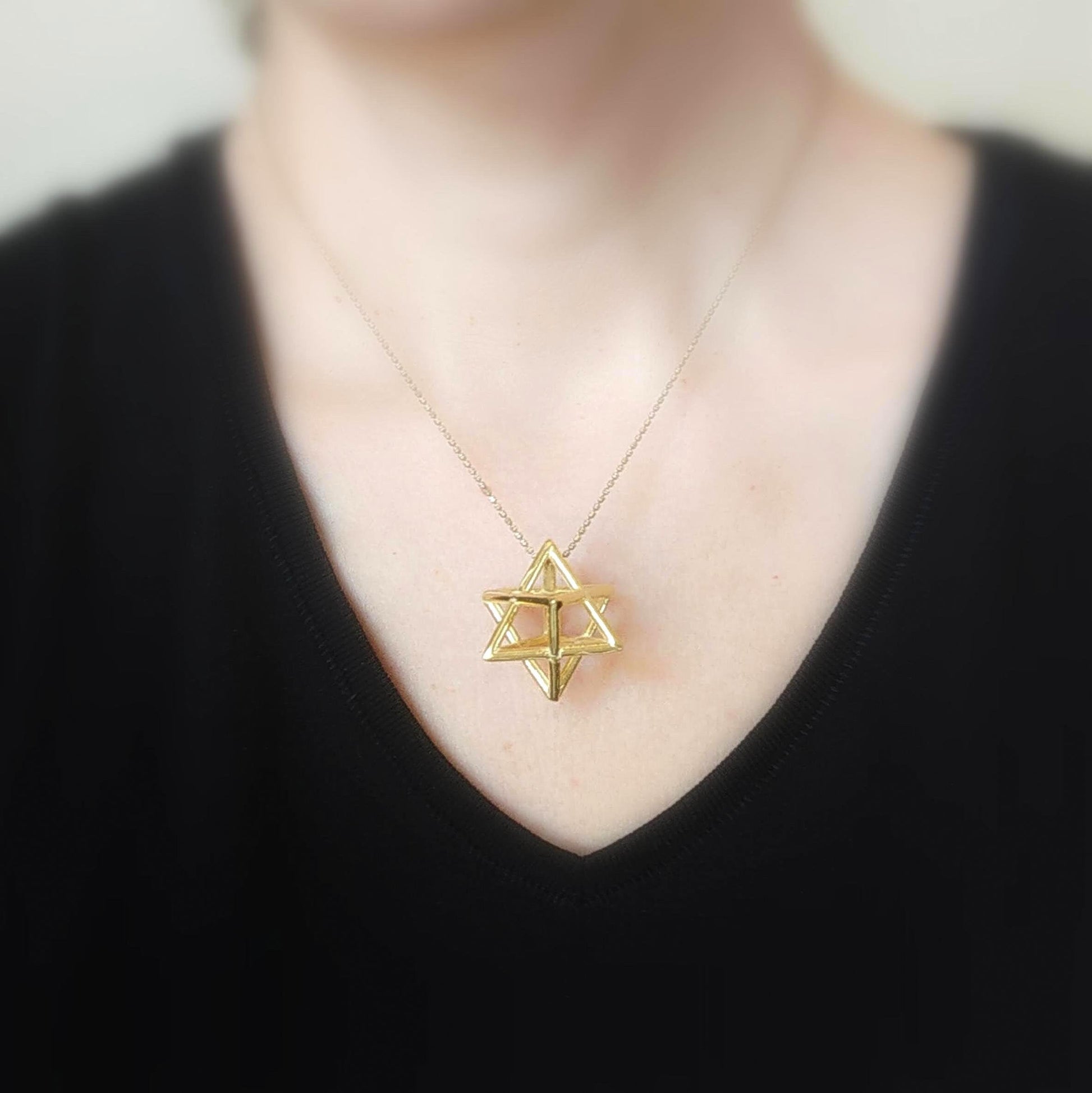 Extra Large Merkaba Pendant, Gold Plated Kabbalah Jewelry, Sacred Geometry Mystic Protection Amulet Barr Designs