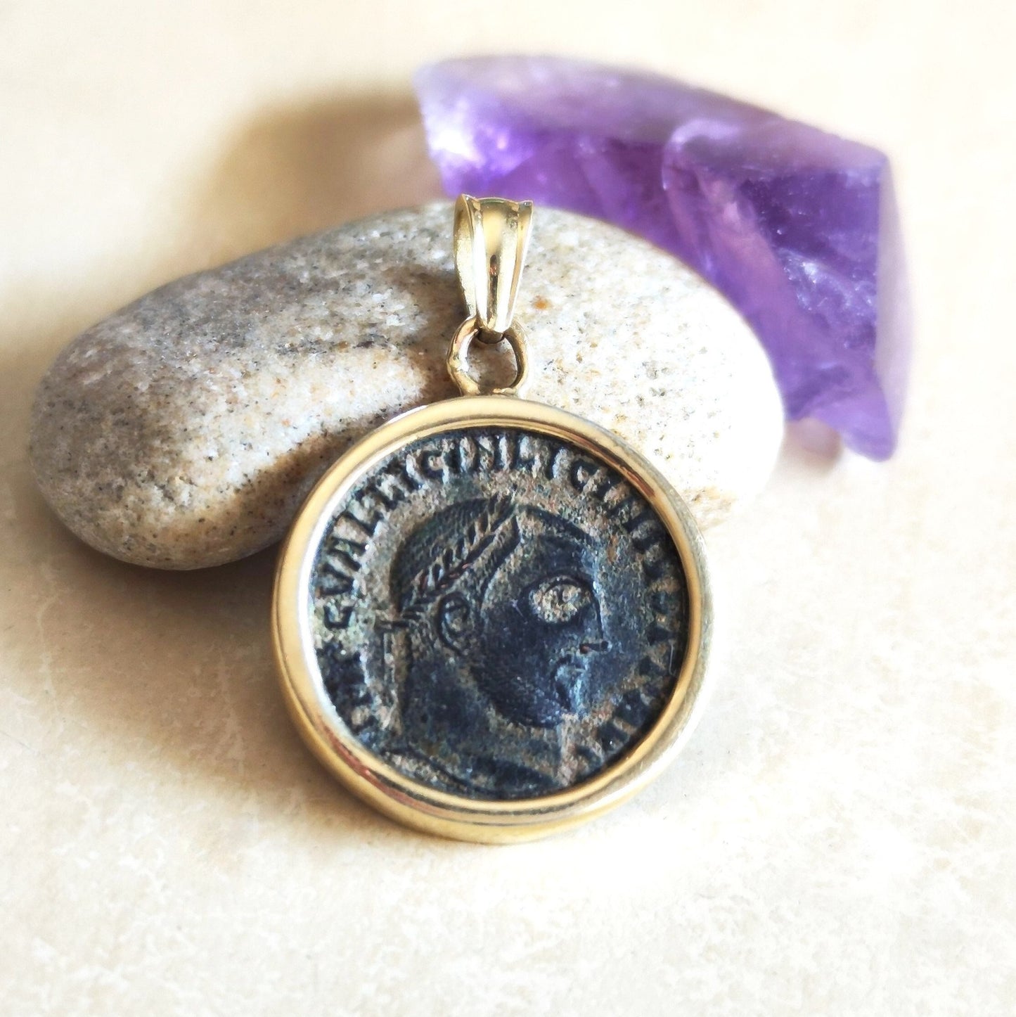 14K Gold Ancient Roman Coin Reversible Pendant of Emperor Licinius I - Certified Authentic, Men Unisex Pendant, vintage style coin Jewelry