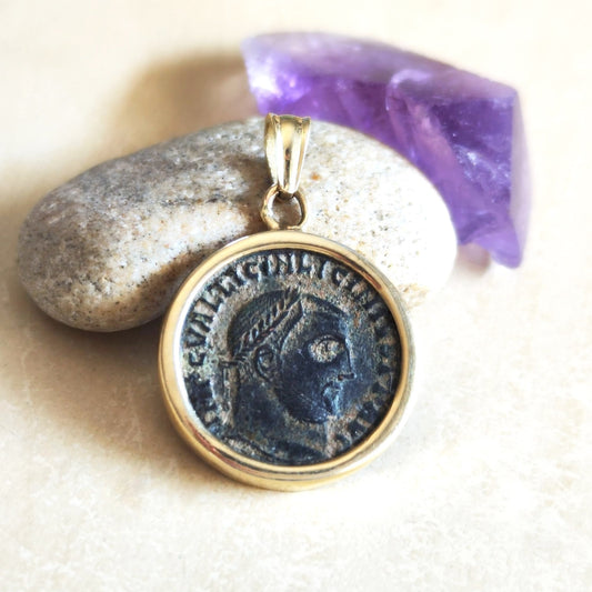 14K Gold Ancient Roman Coin Reversible Pendant of Emperor Licinius I - Certified Authentic, Men Unisex Pendant, vintage style coin Jewelry