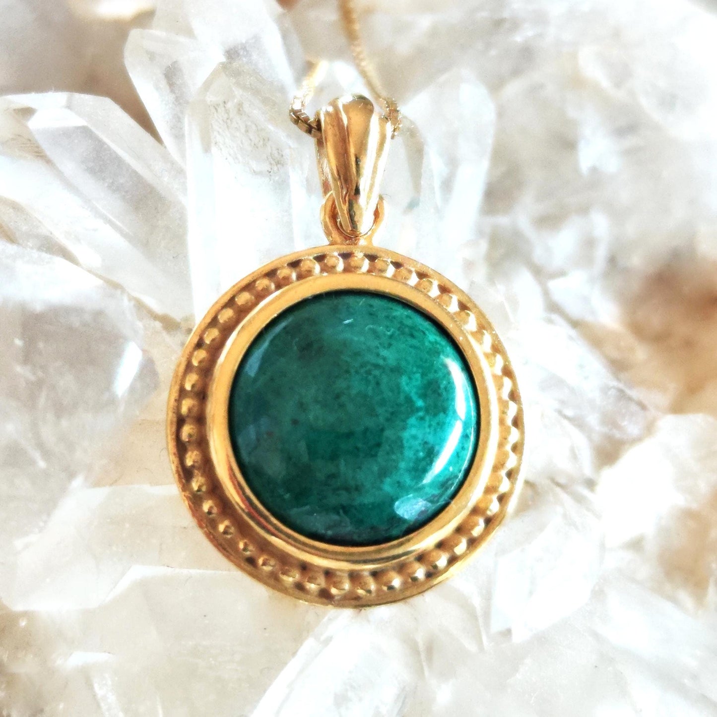 Eilat Stone Gold Plated Necklace, Green Turquoise Pendant, King Solomon Mines stone, Israeli Jewelry, Chrysocolla Malachite mineral gemstone