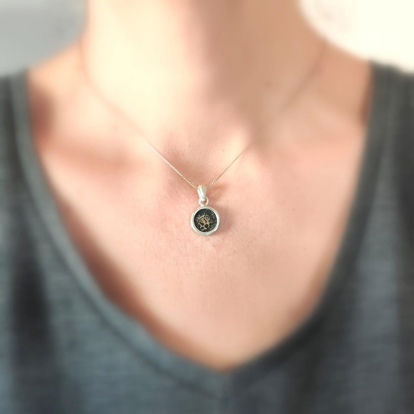 Antique Coin Silver Pendant, Judean Widows Mite Dainty Necklace, Christian New Testament Artifact Barr Designs