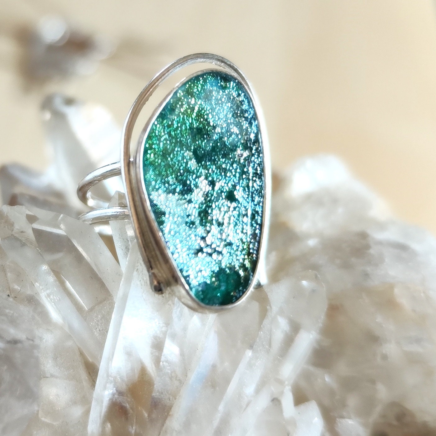 Ancient Glass Oval Ring, Natural Antique Roman Glass Adjustable Silver Ring, Green Blue Patina Glass ring, Statement Solitaire Ring