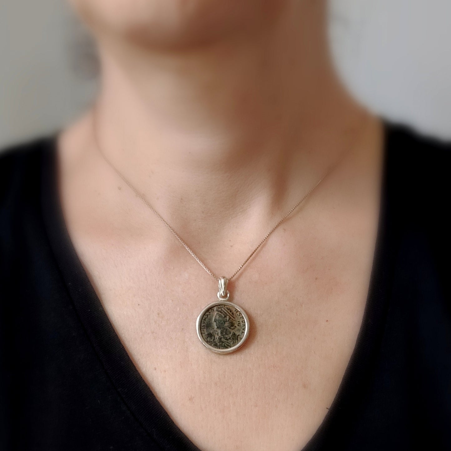 Authentic Roman coin necklace, Antique Constantine son bronze follis silver medallion, men women pendant, Ancient jewelry, unisex gift idea