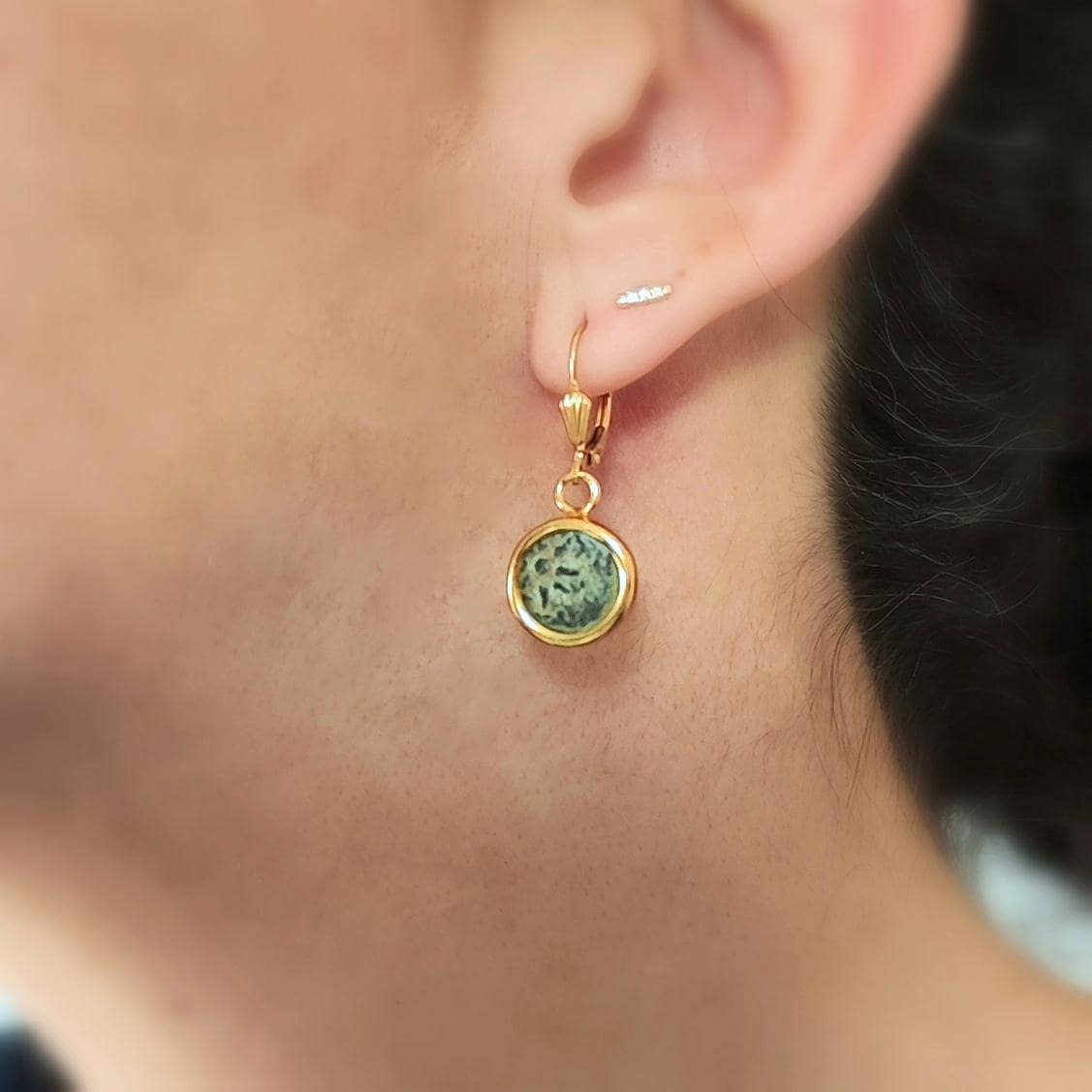 Ancient Biblical Coin Dangle Earrings: New Testament Widow's Mite set in 18K Gold Plated Sterling Silver Barr Designs