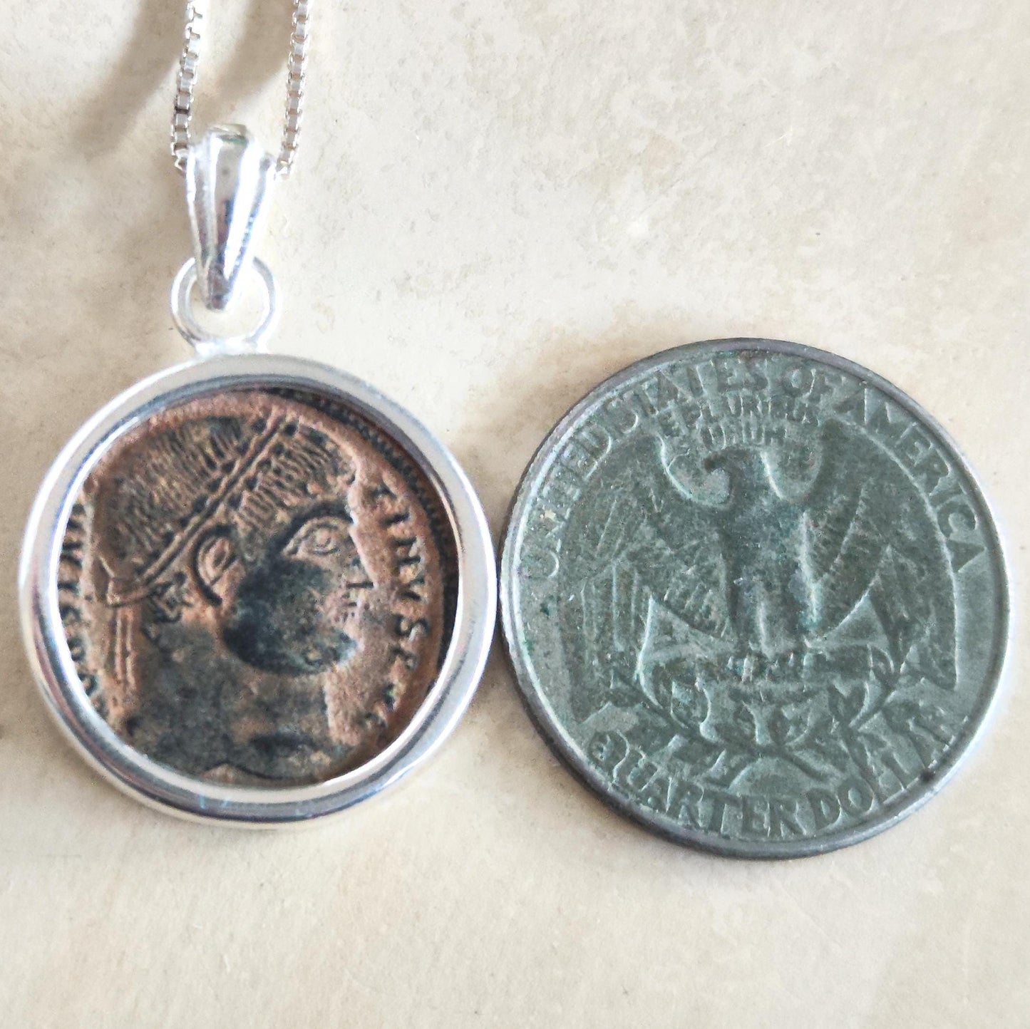 Roman Constantine the Great Coin Necklace, Real Ancient Certified Coin Silver Pendant, Men Unisex Christian Medallion, Vintage Gift Idea