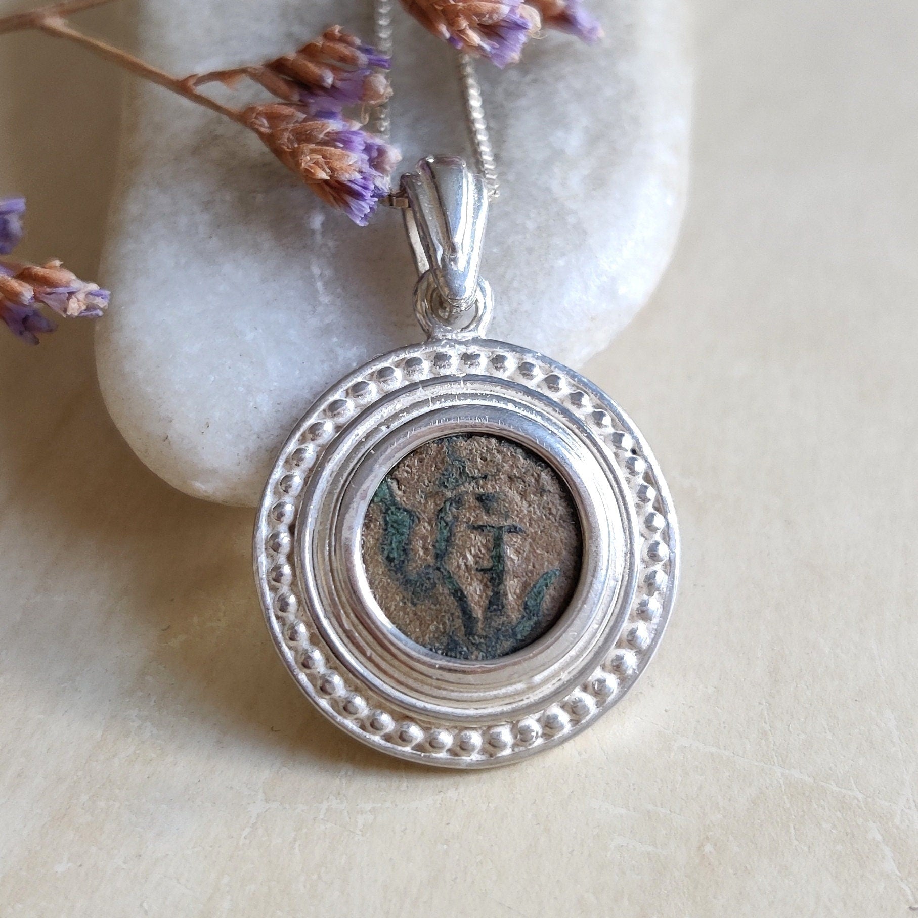 New Testament Widow's Mite Coin Necklace: Sterling Silver Jerusalem Pendant Barr Designs