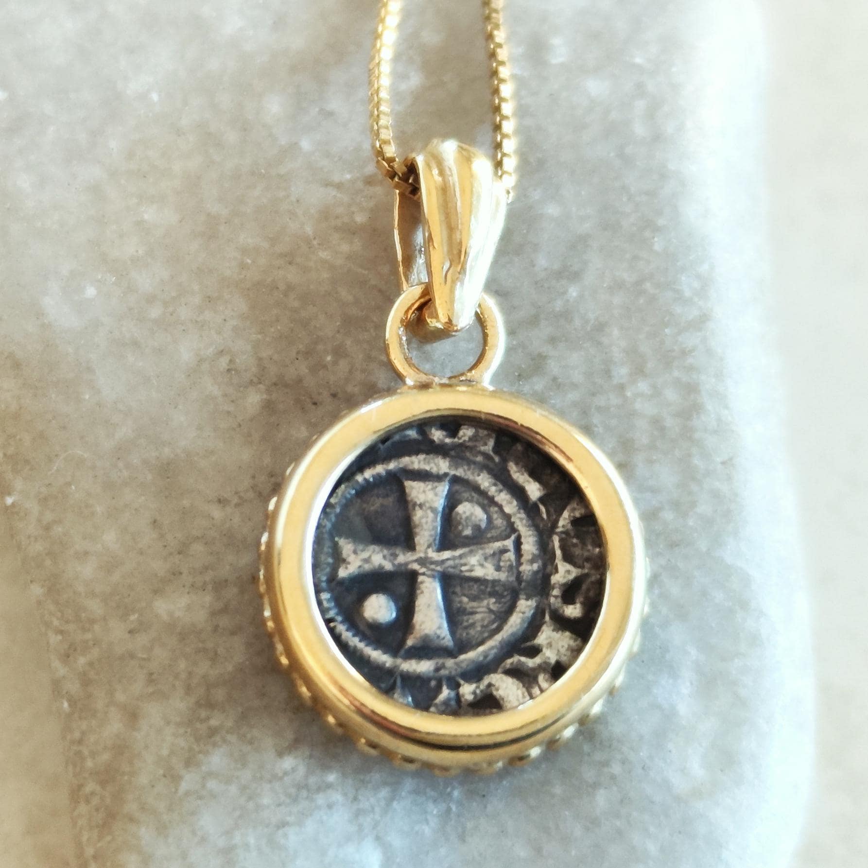 Crusader Kingdom Jerusalem Coin Pendant: Medieval 12th Century Silver Denarius Small Medallion Barr Designs